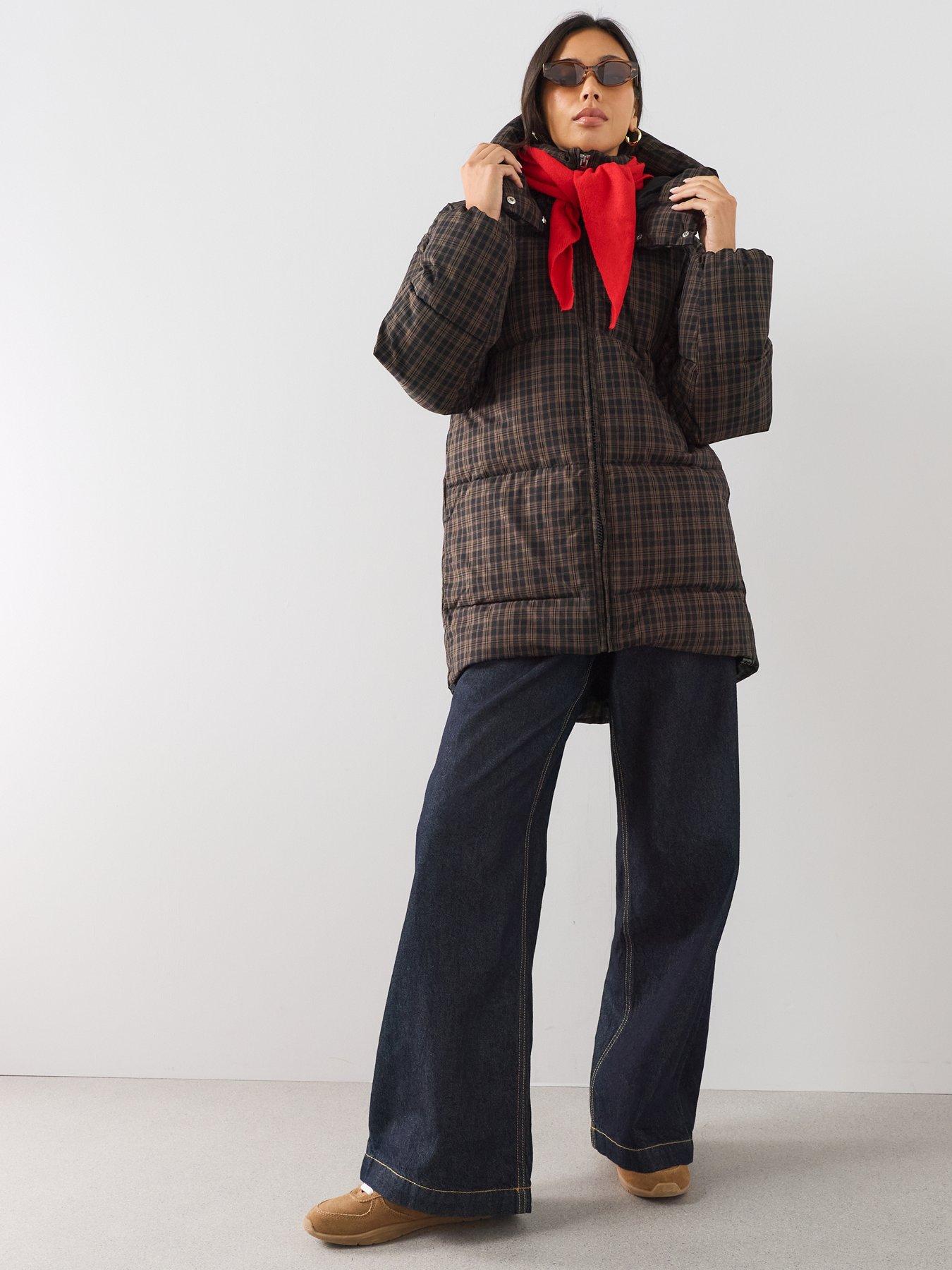 Image 3 of 7 of The Very Collection Mid Length Check Padded Coat
