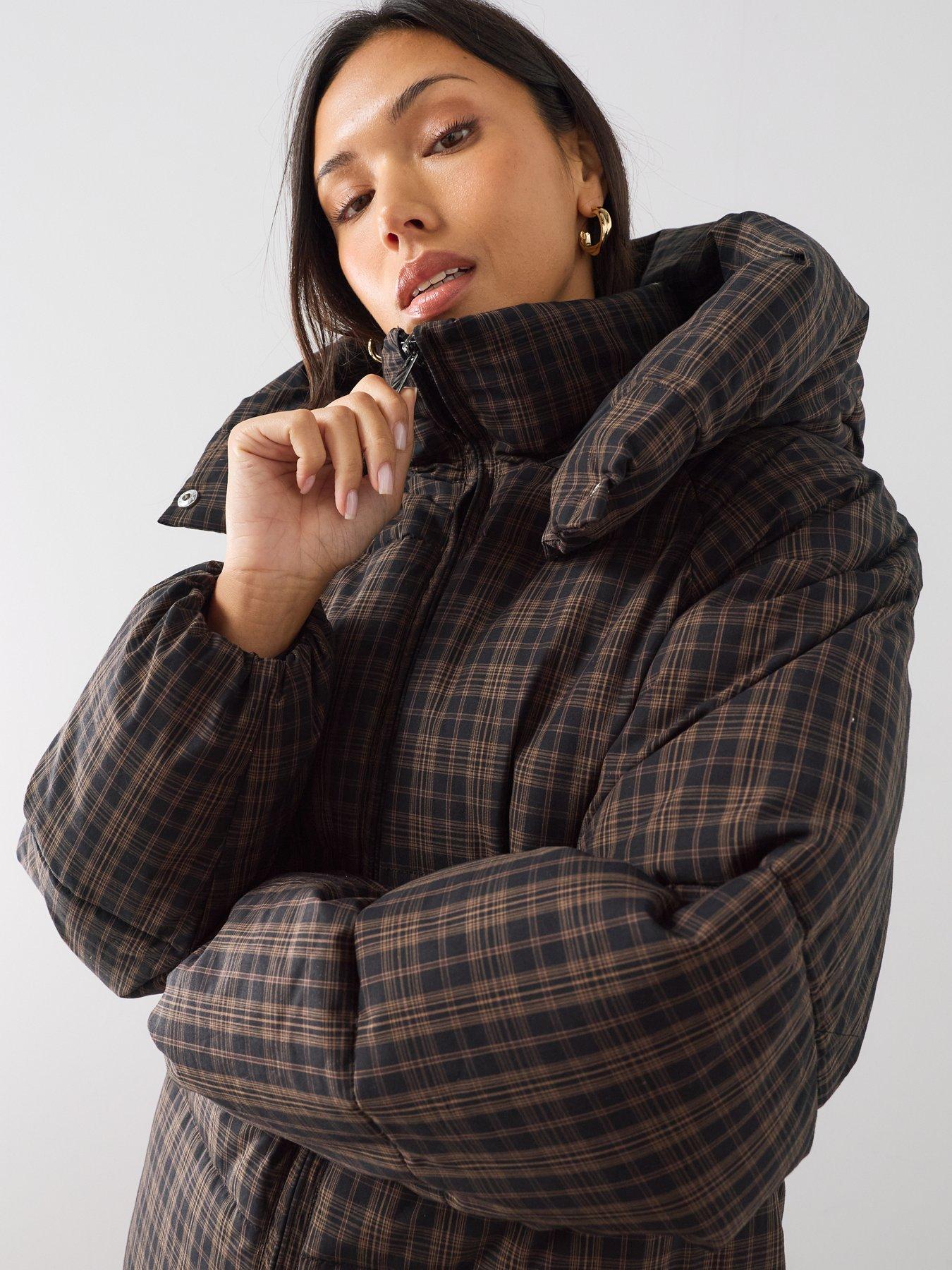 Image 4 of 7 of The Very Collection Mid Length Check Padded Coat