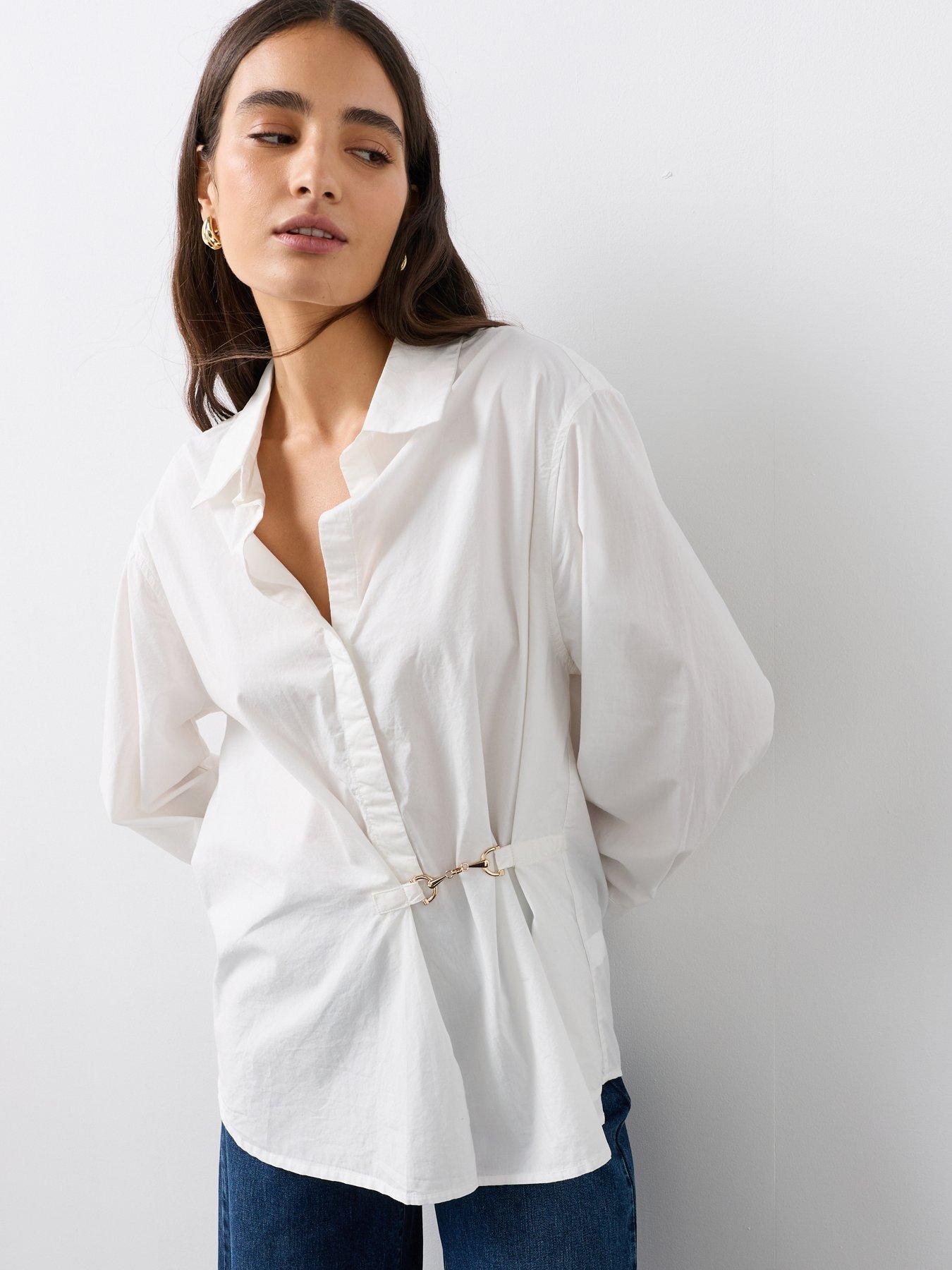 The Very Collection Oversized Cotton Poplin Gold Detail Shirt - White