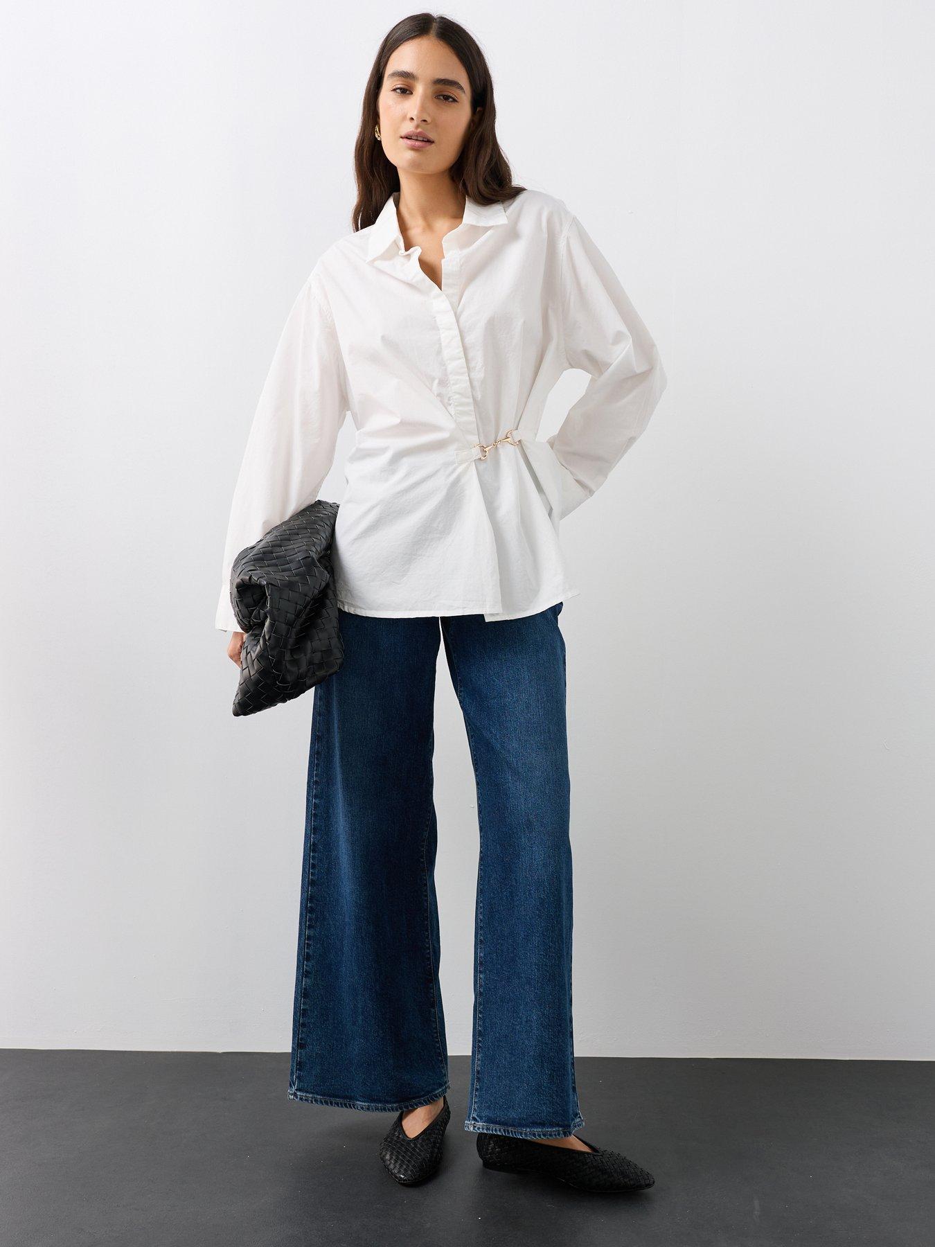 Image 3 of 7 of The Very Collection Oversized Cotton Poplin Gold Detail Shirt