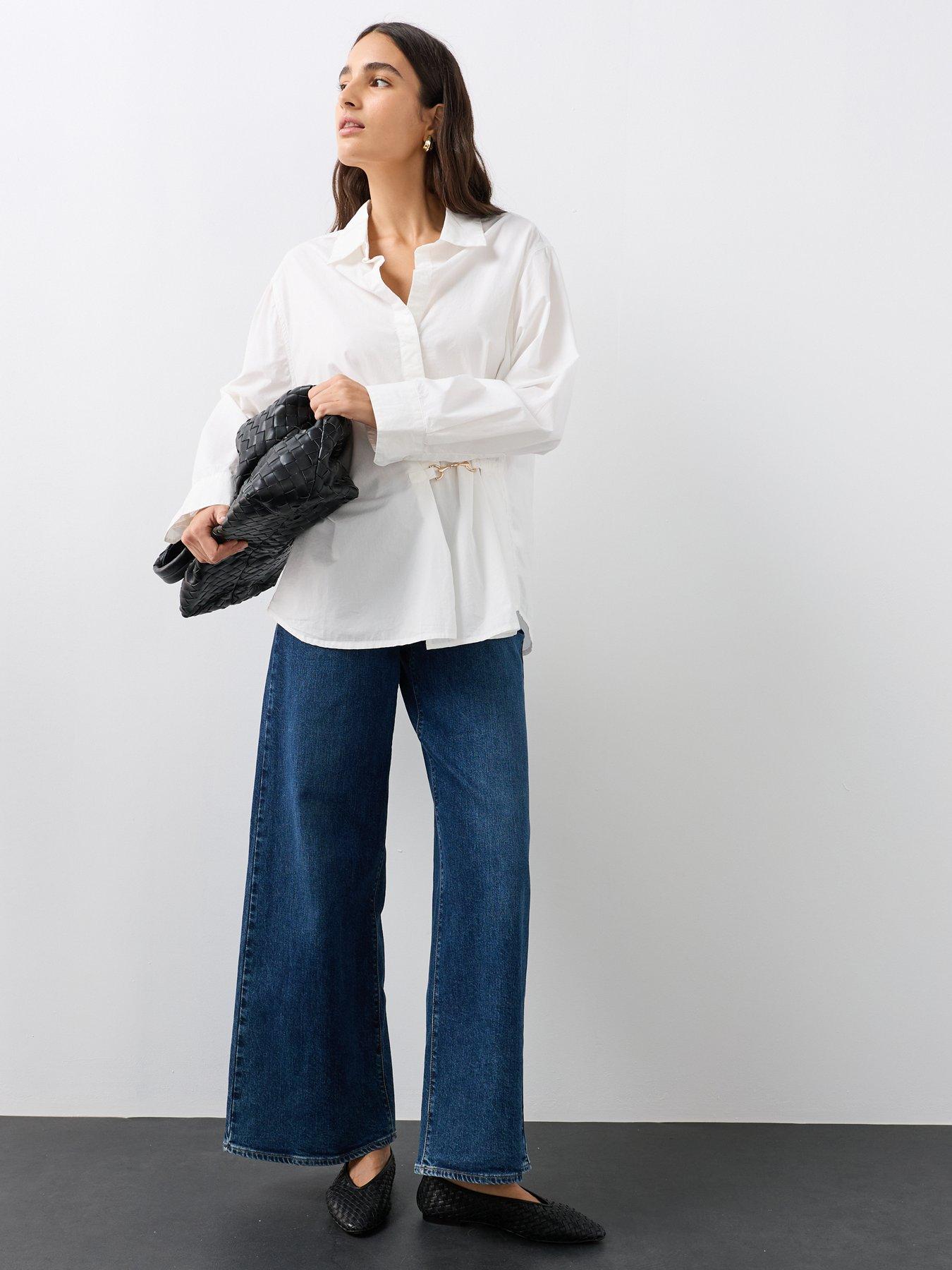 Image 4 of 7 of The Very Collection Oversized Cotton Poplin Gold Detail Shirt