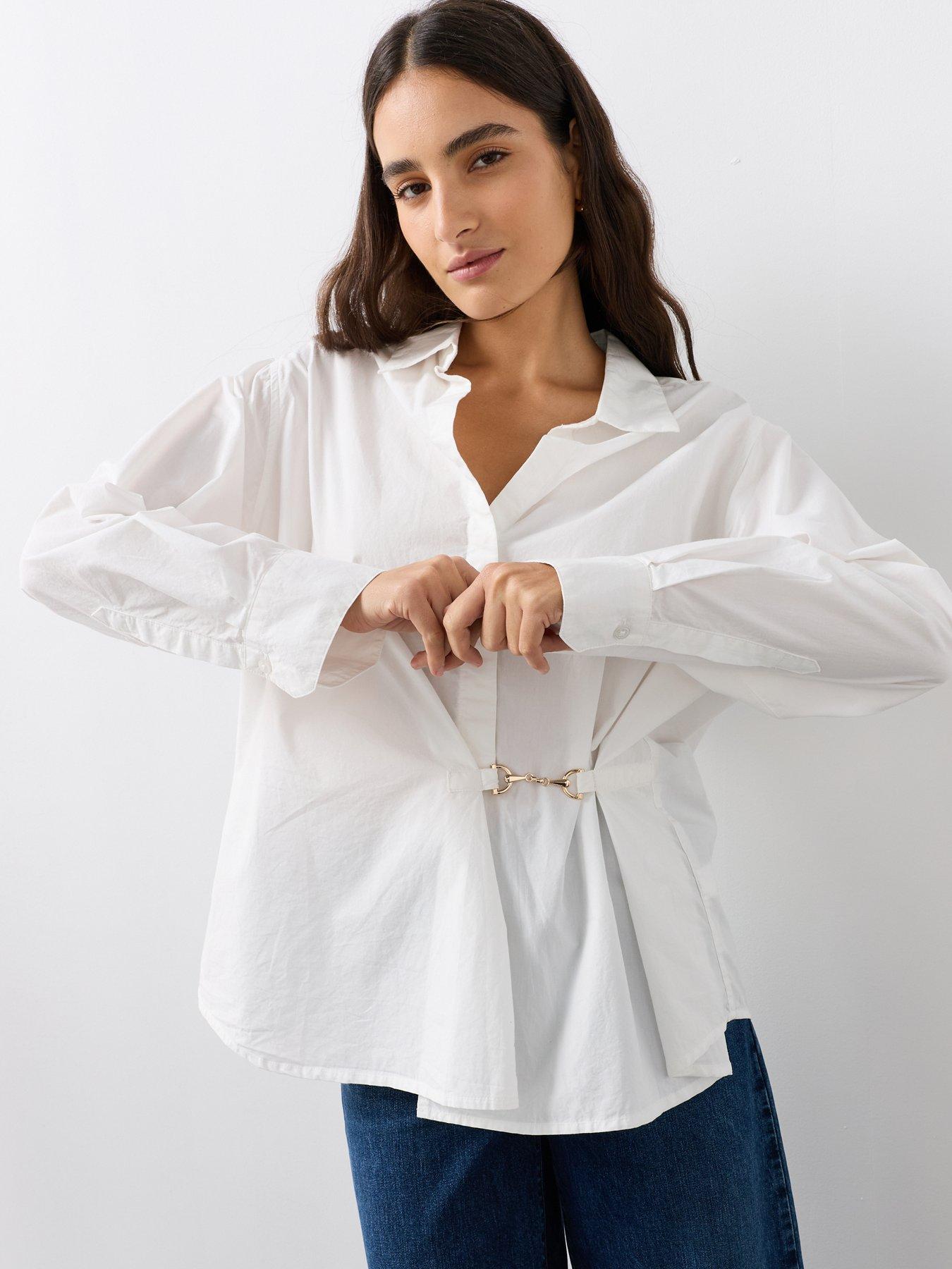 Image 6 of 7 of The Very Collection Oversized Cotton Poplin Gold Detail Shirt