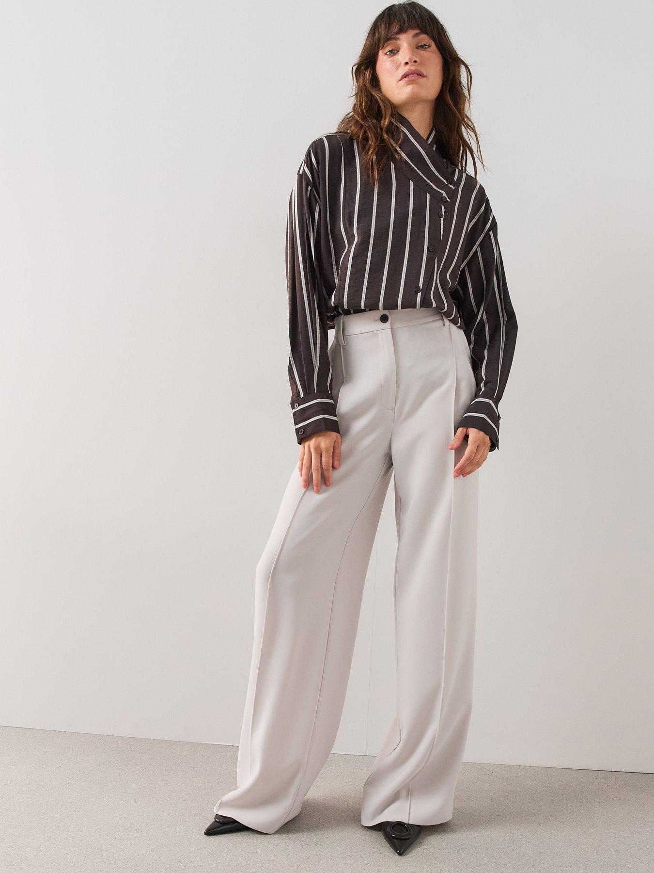 The Very Collection Funnel Neck Stripe Shirt in Brown