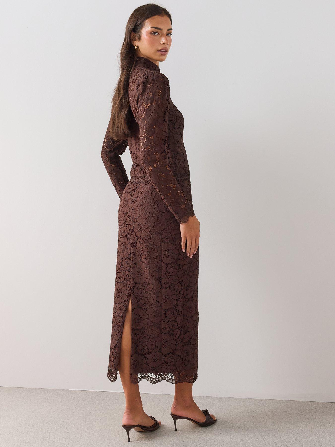 Image 6 of 7 of The Very Collection Womens Lace Mandarin Button-Through Blouse - Brown