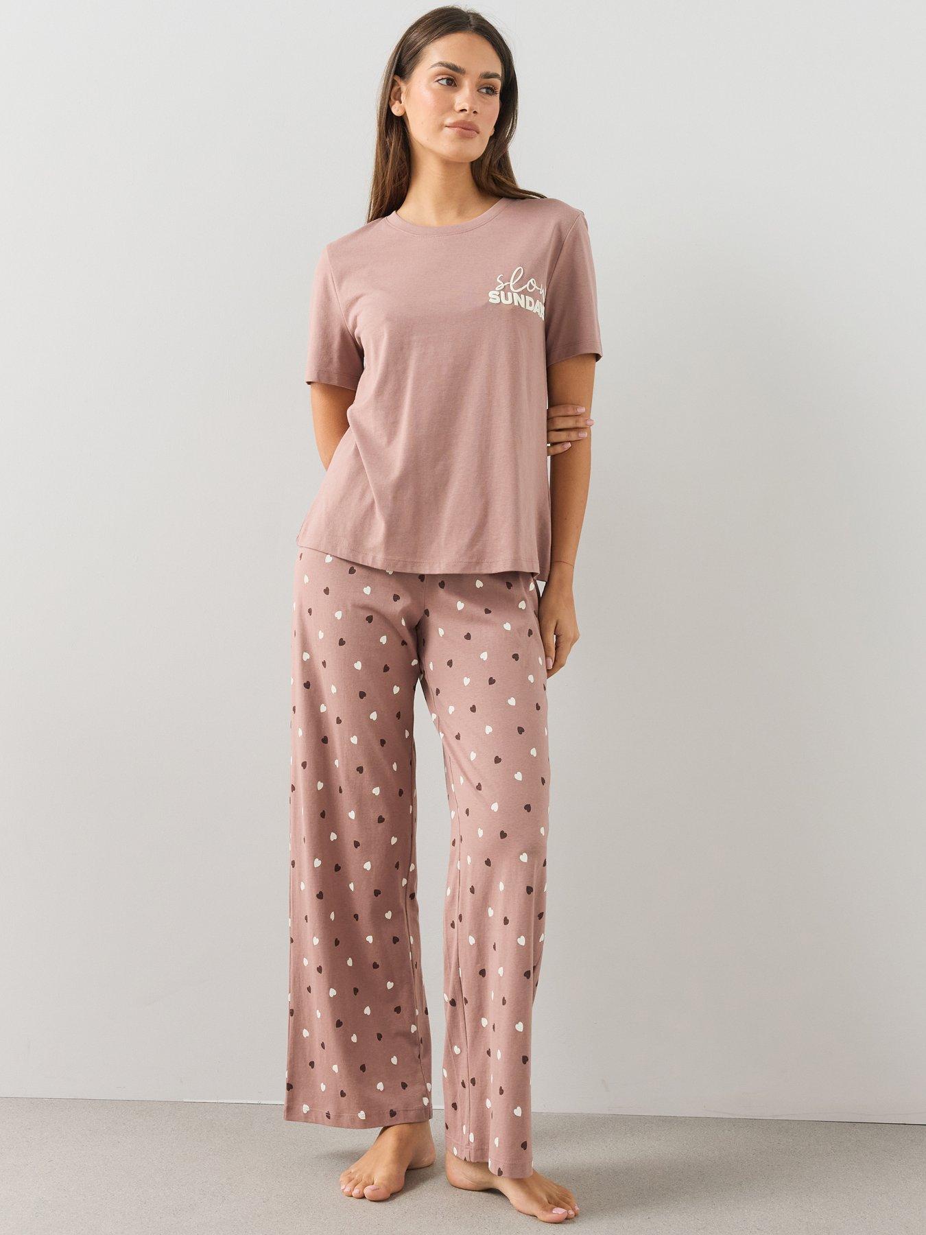 Image 1 of 6 of The Very Collection Womens Slow Sundays Wide Leg Heart Pyjama Set - Multi