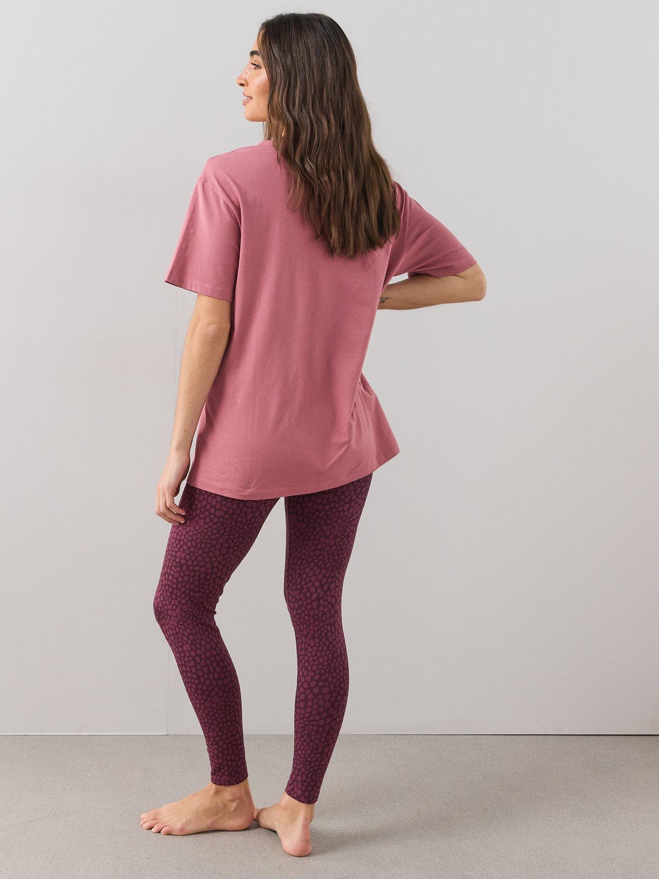Image 6 of 6 of The Very Collection Womens Cocktail Print Longline T-shirt And Leopard Print Legging Pyjama Set &nbsp;- Pink