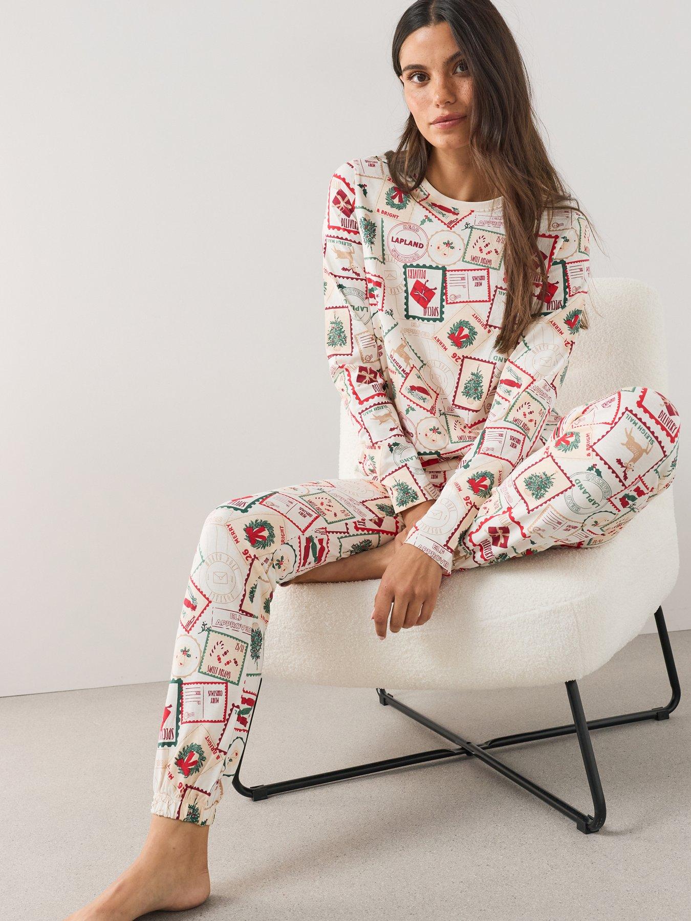 Image 2 of 7 of The Very Collection Womens Family Christmas Pyjama Cotton Postcard Print Top And Jogger Set - Multi