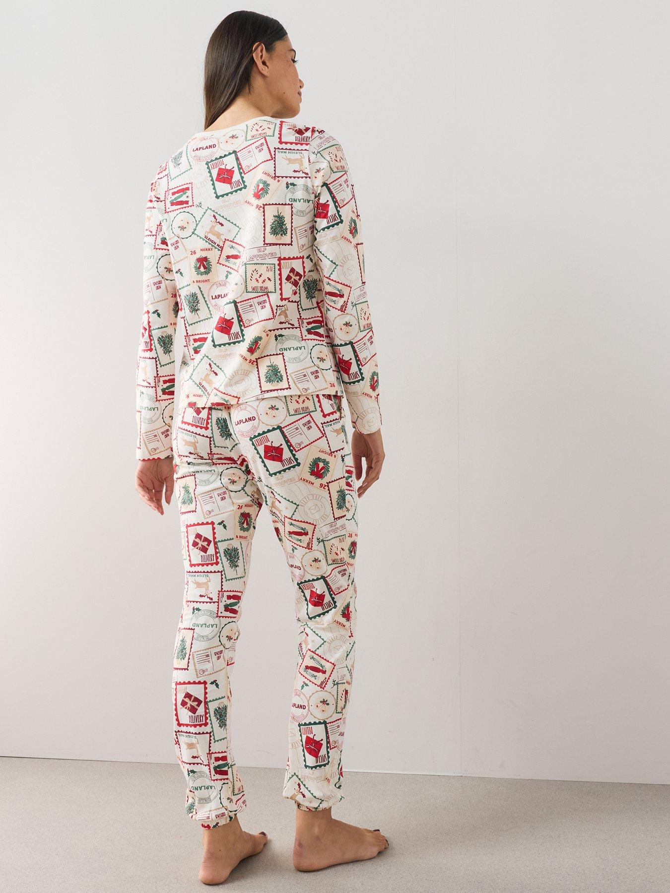 Image 3 of 7 of The Very Collection Womens Family Christmas Pyjama Cotton Postcard Print Top And Jogger Set - Multi