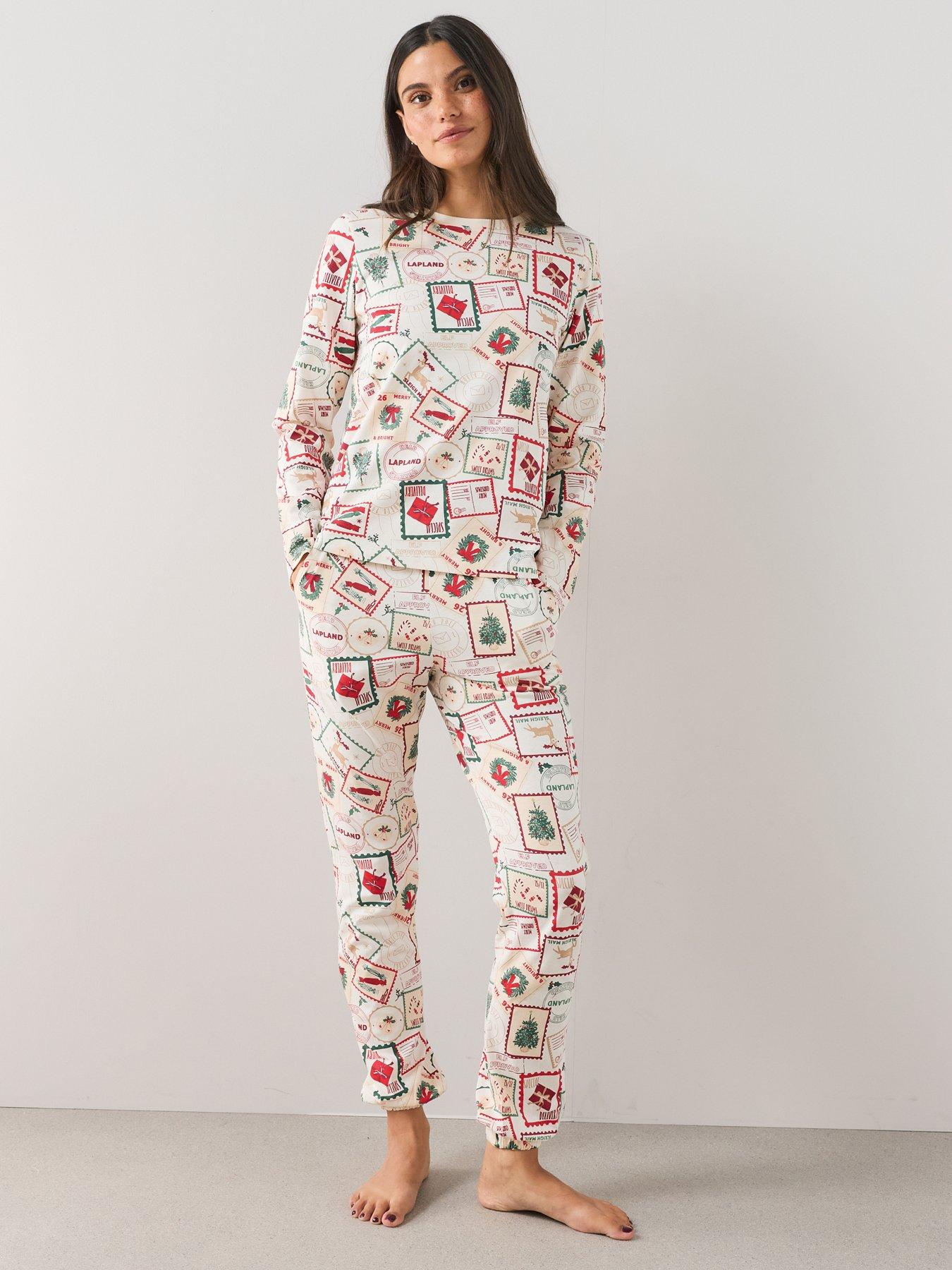 Image 4 of 7 of The Very Collection Womens Family Christmas Pyjama Cotton Postcard Print Top And Jogger Set - Multi