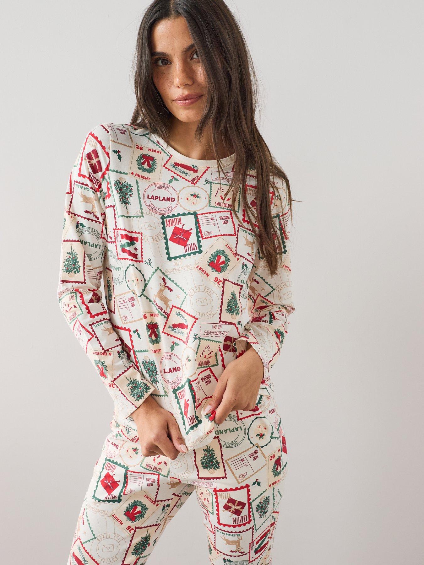Image 5 of 7 of The Very Collection Womens Family Christmas Pyjama Cotton Postcard Print Top And Jogger Set - Multi