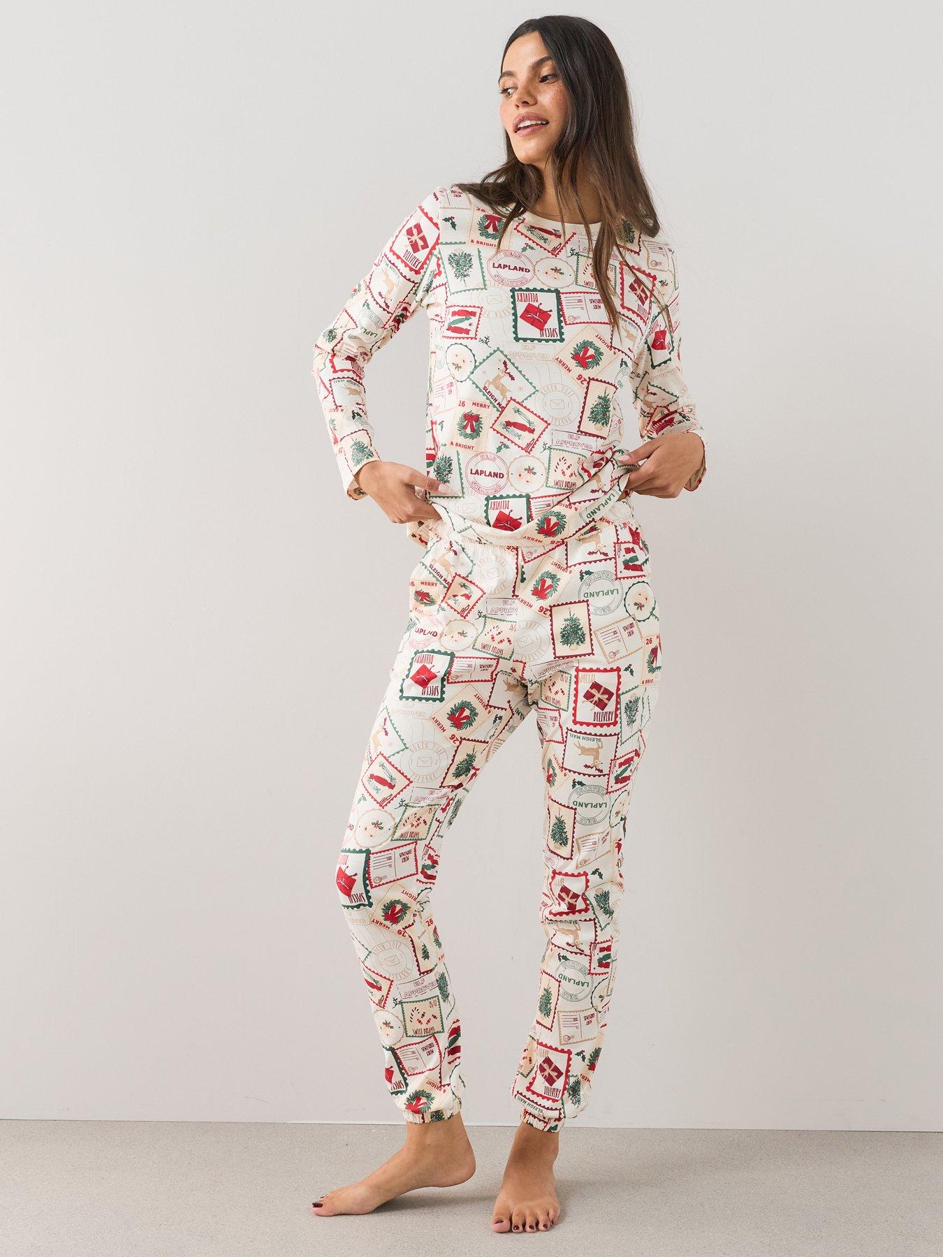 Image 6 of 7 of The Very Collection Womens Family Christmas Pyjama Cotton Postcard Print Top And Jogger Set - Multi