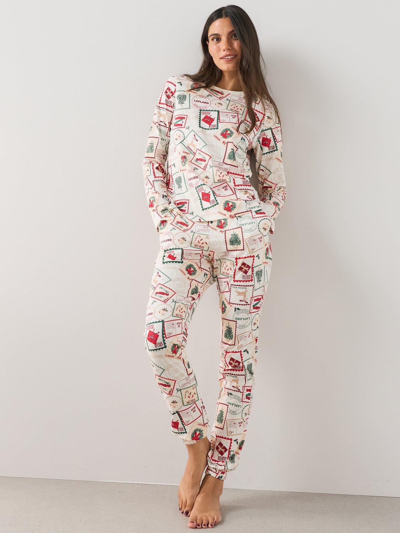 Image 7 of 7 of The Very Collection Womens Family Christmas Pyjama Cotton Postcard Print Top And Jogger Set - Multi