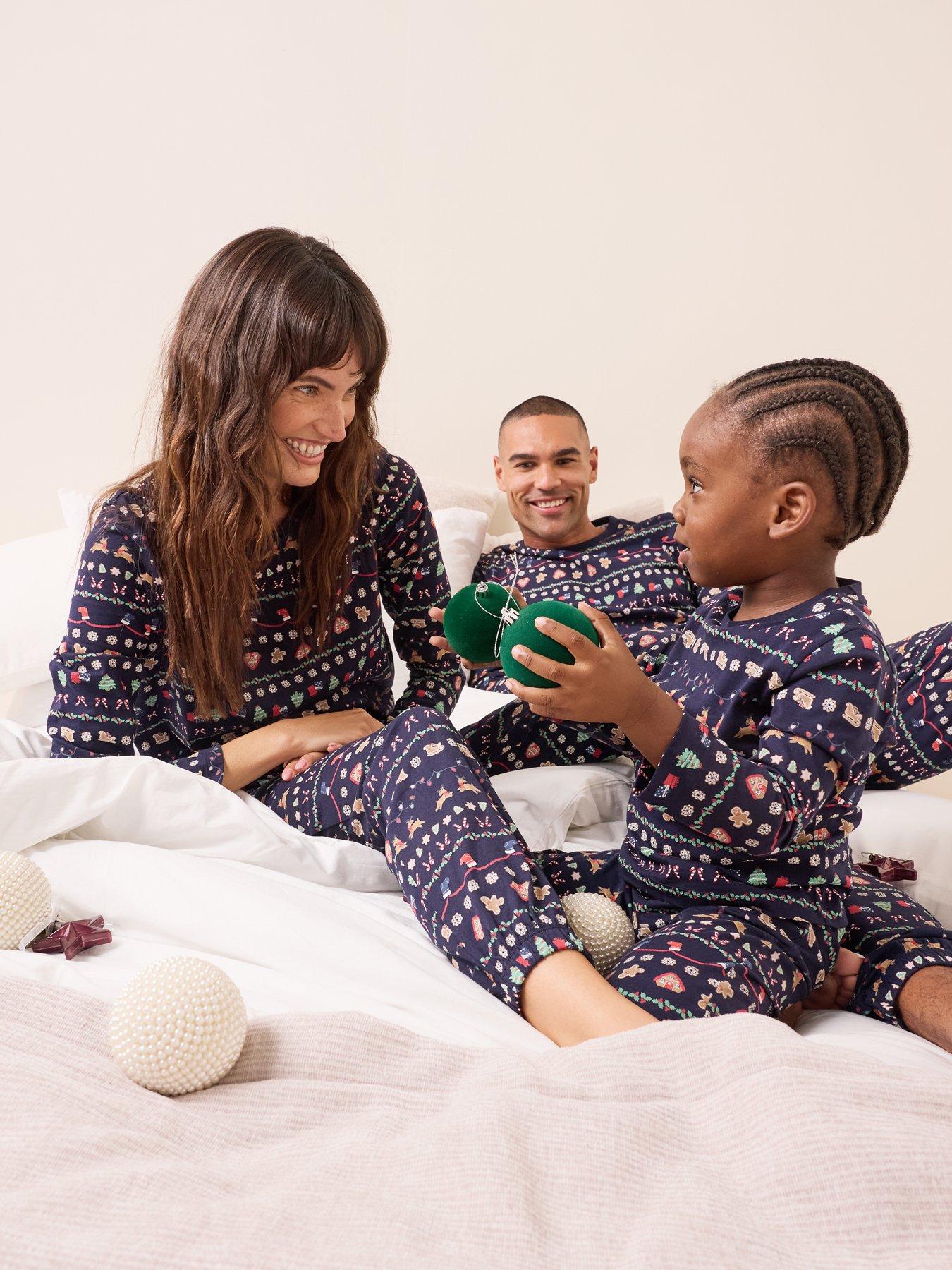 Image 1 of 7 of The Very Collection Womens Family Christmas Pyjama Reindeer Fairisle Top And Jogger Set - Navy