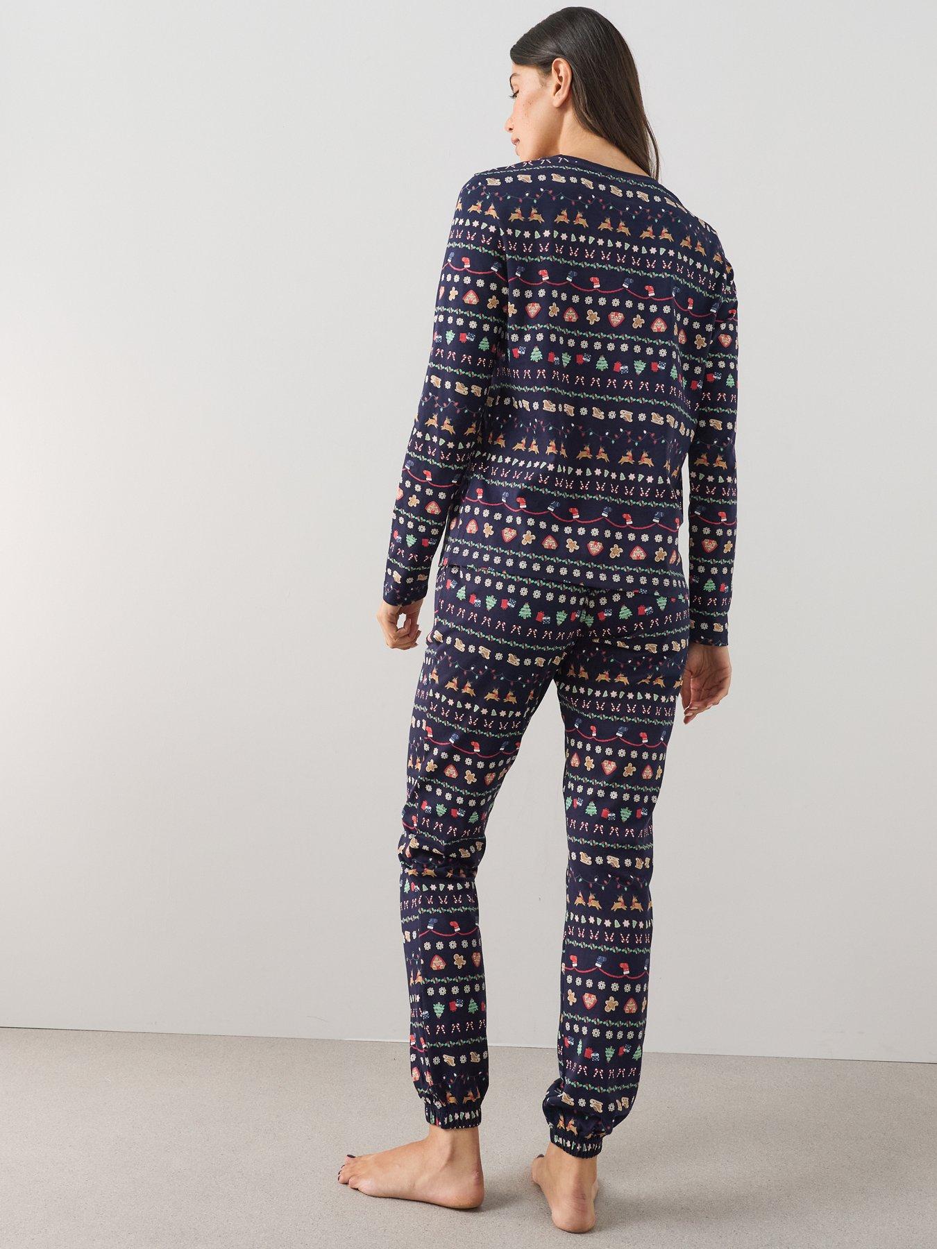 Image 3 of 7 of The Very Collection Womens Family Christmas Pyjama Reindeer Fairisle Top And Jogger Set - Navy