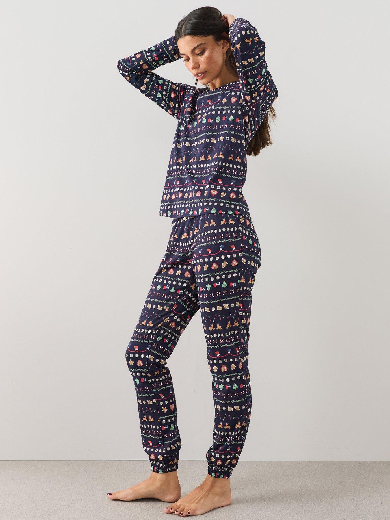 Image 6 of 7 of The Very Collection Womens Family Christmas Pyjama Reindeer Fairisle Top And Jogger Set - Navy