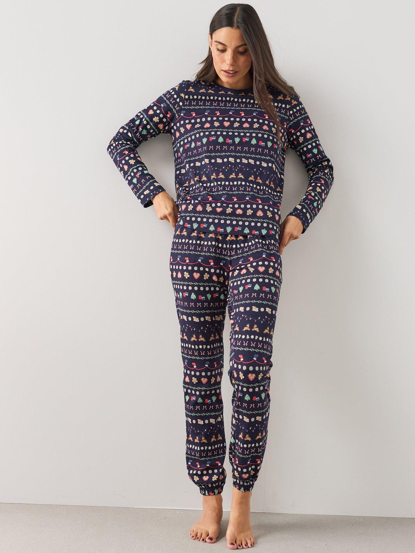 Image 7 of 7 of The Very Collection Womens Family Christmas Pyjama Reindeer Fairisle Top And Jogger Set - Navy