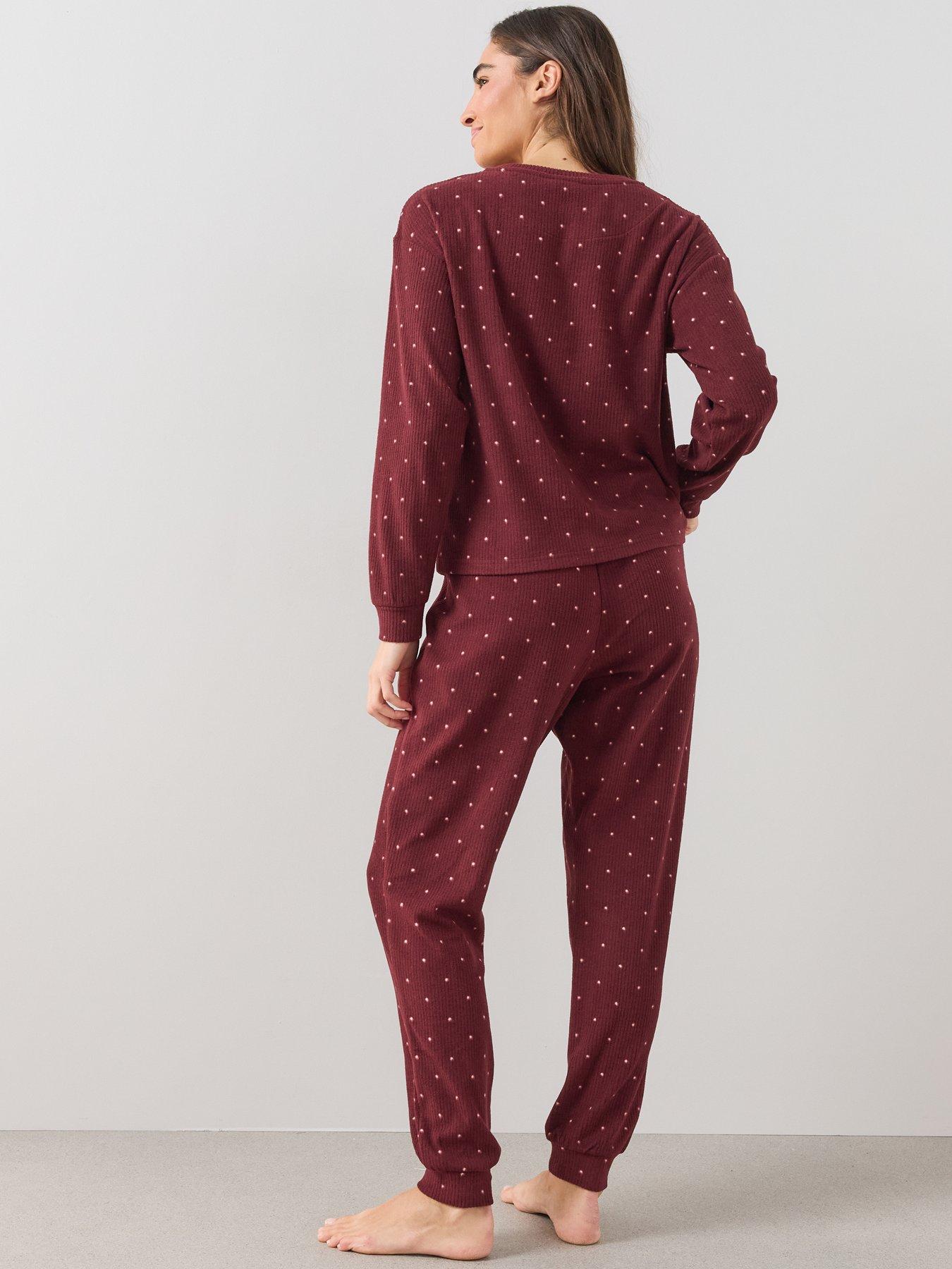 Image 2 of 6 of The Very Collection Henley Polka Dot Pyjama Set - Burgundy