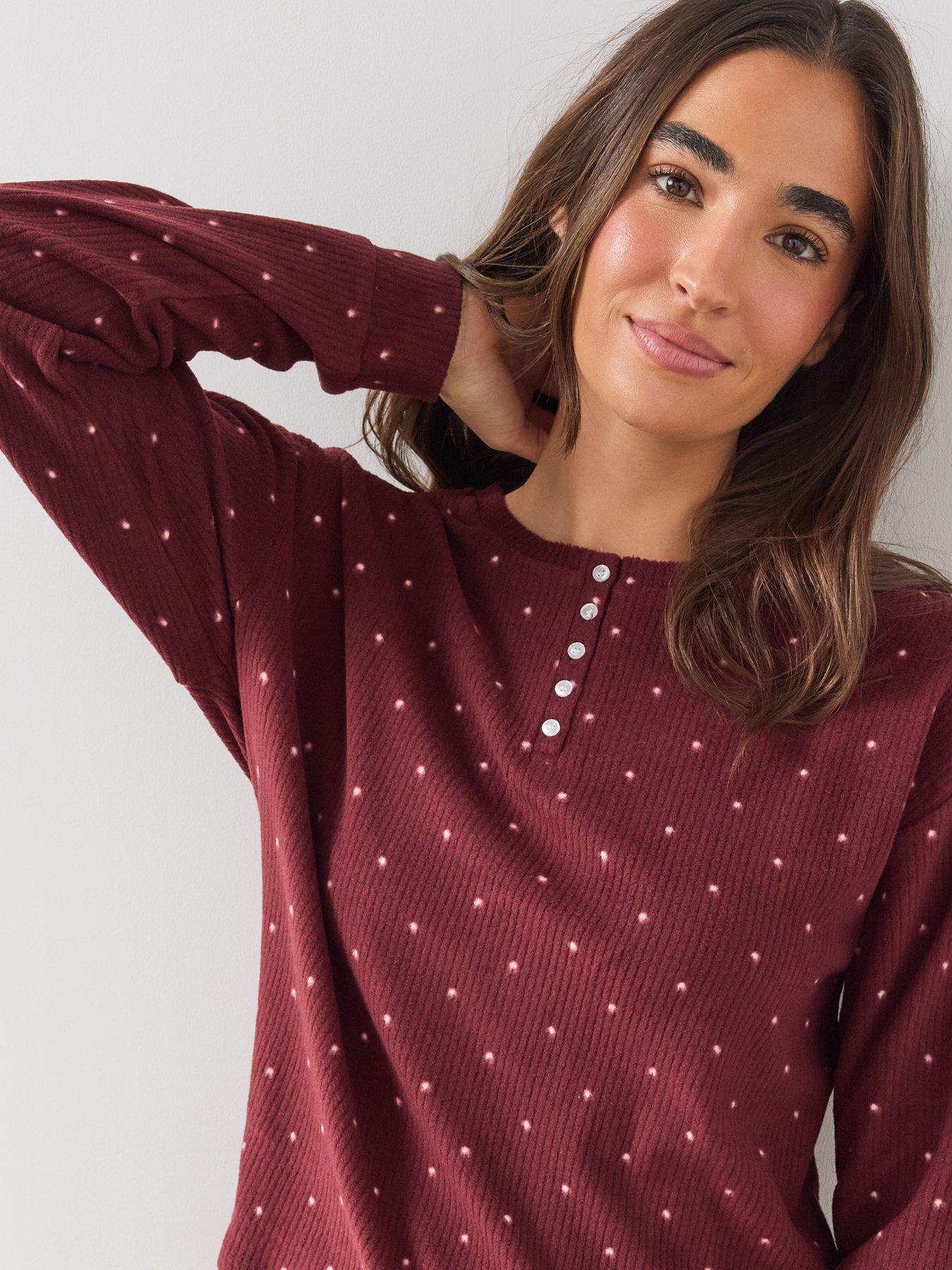 Image 4 of 6 of The Very Collection Henley Polka Dot Pyjama Set - Burgundy