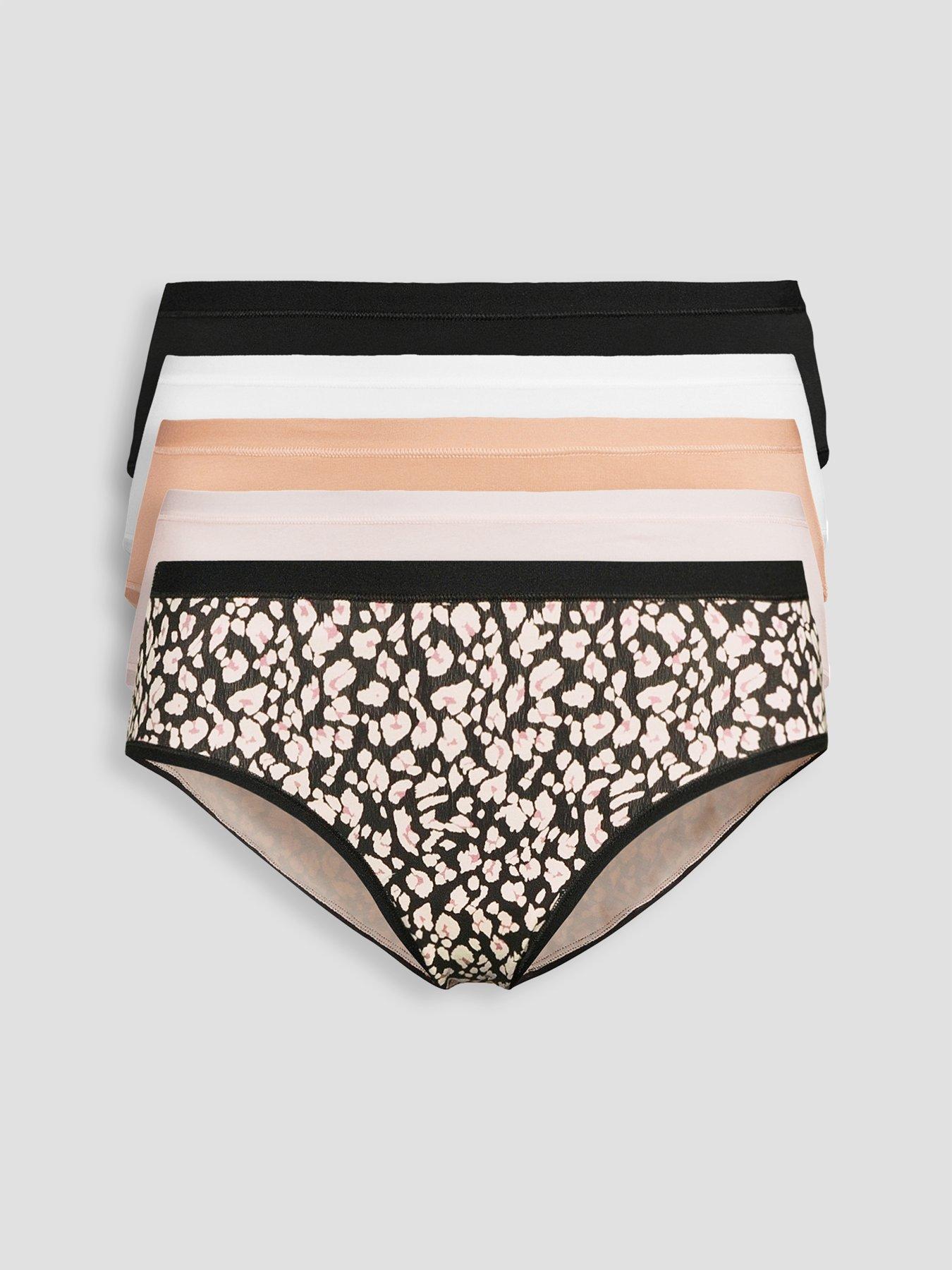 Image 1 of 6 of The Very Collection Womens 5 Pack Cotton Plain &amp; Leopard Print Hipster Briefs - Multi