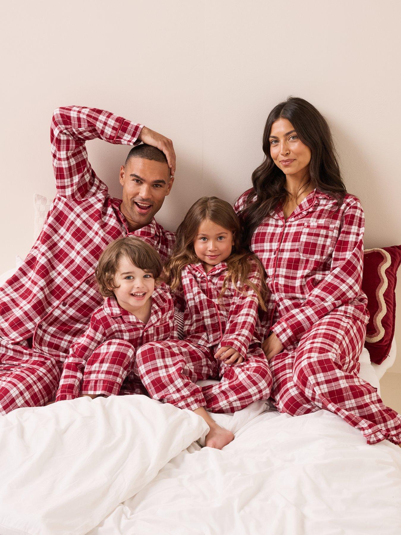 Image 1 of 7 of The Very Collection Womens Family Christmas Pyjama Woven Check Revere Set - Red