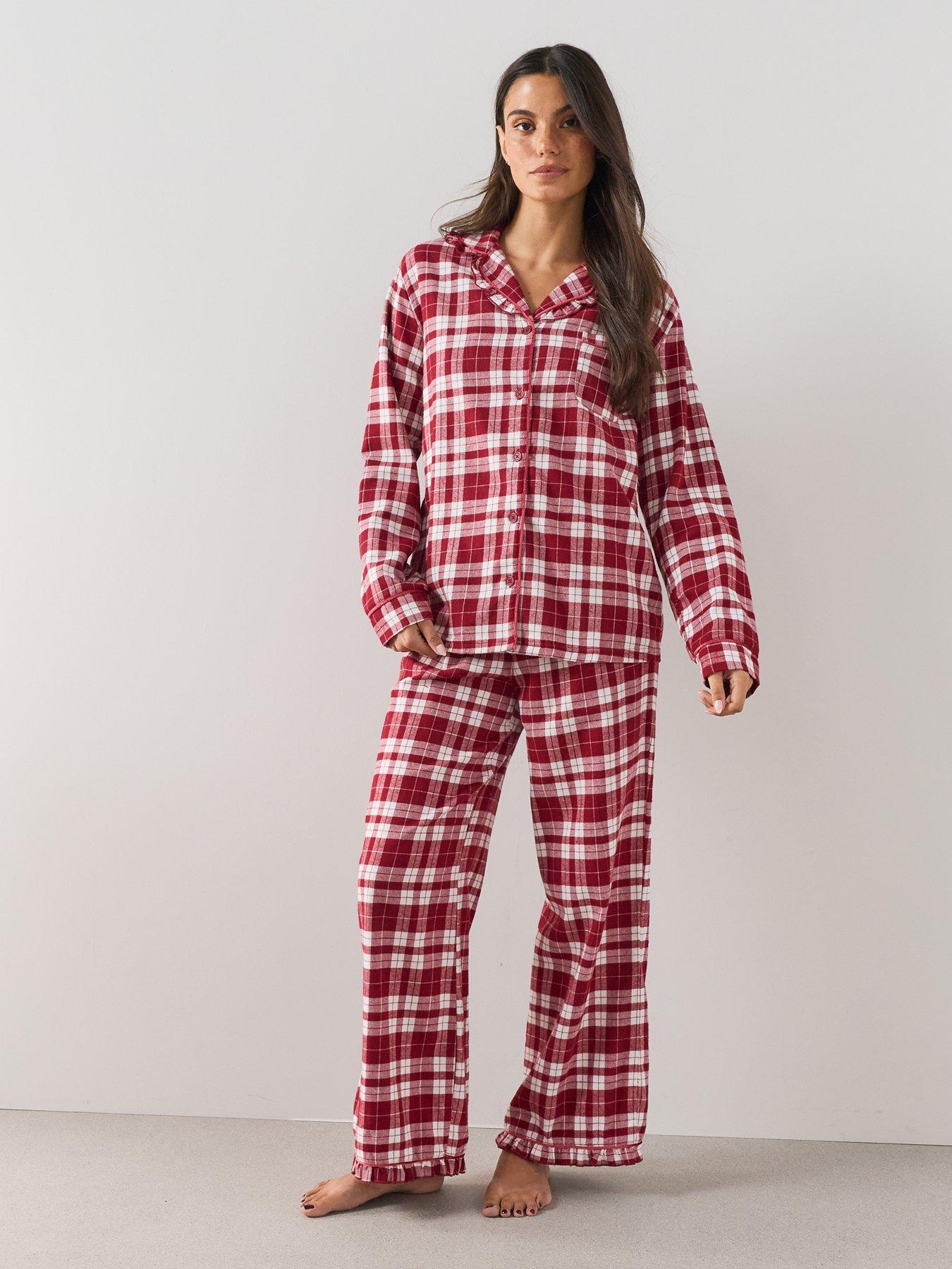 Image 2 of 7 of The Very Collection Womens Family Christmas Pyjama Woven Check Revere Set - Red