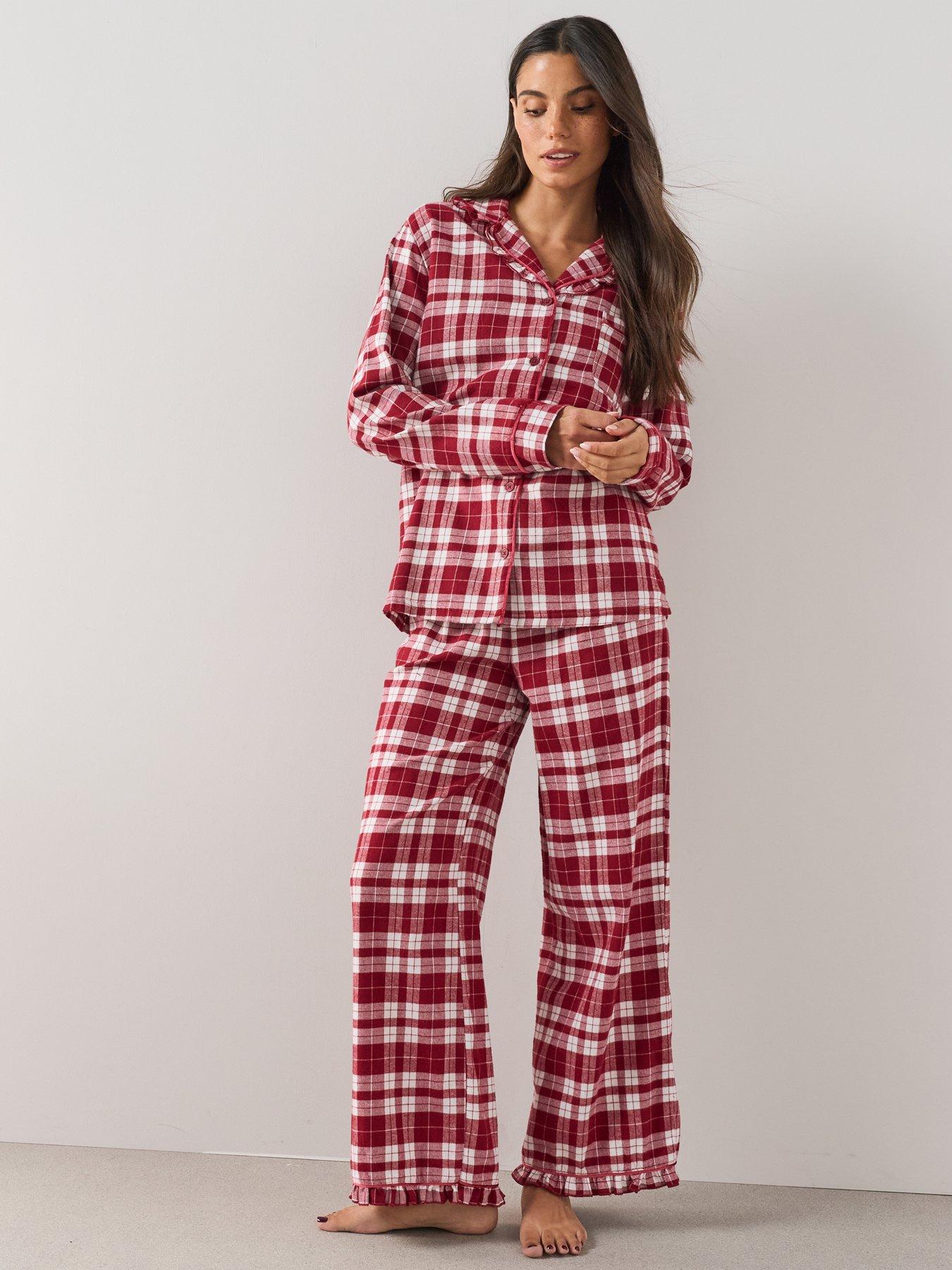 Image 4 of 7 of The Very Collection Womens Family Christmas Pyjama Woven Check Revere Set - Red