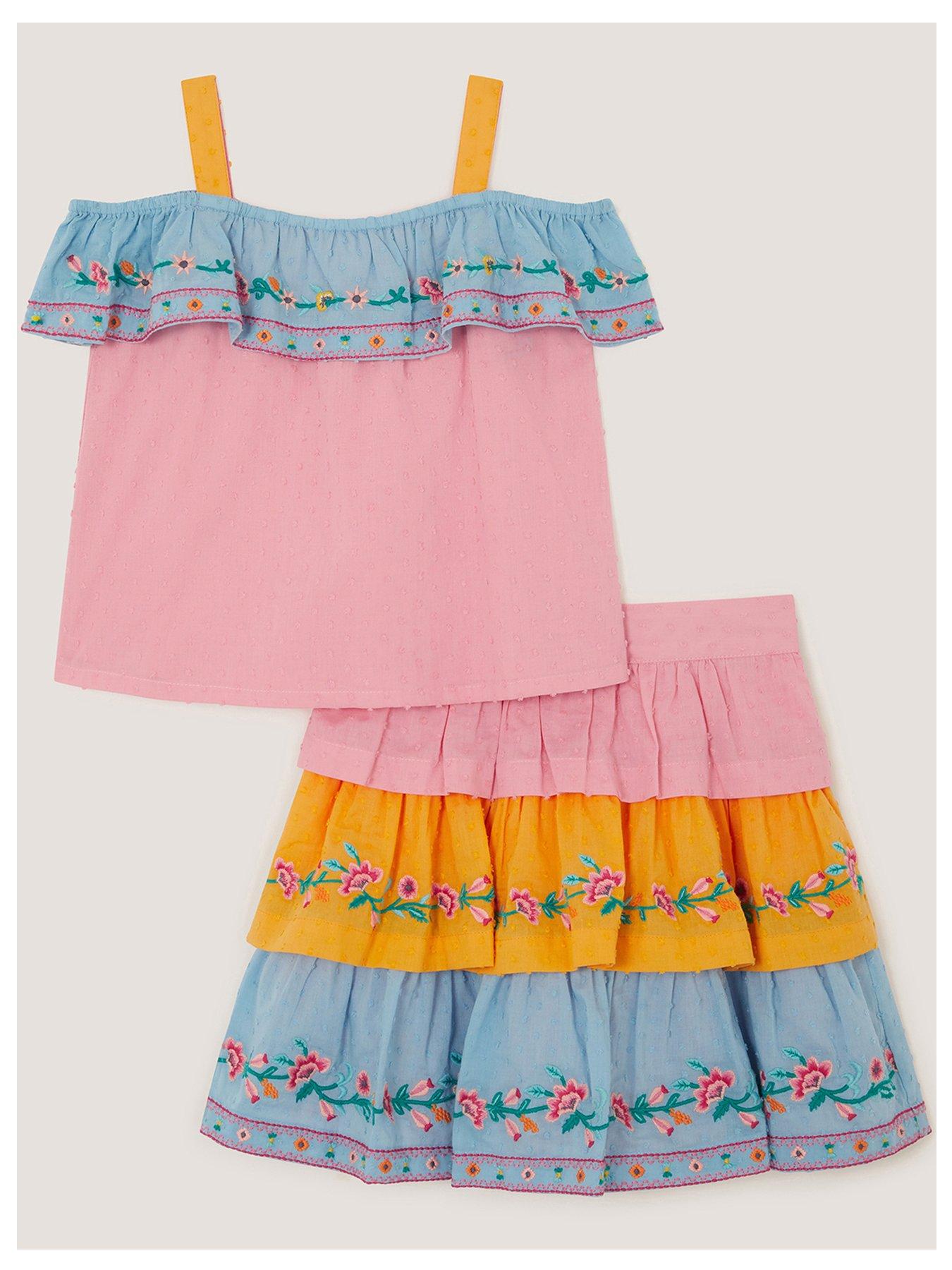 monsoon-girls-colourblock-embroidered-tiered-top-skirt-set-multi