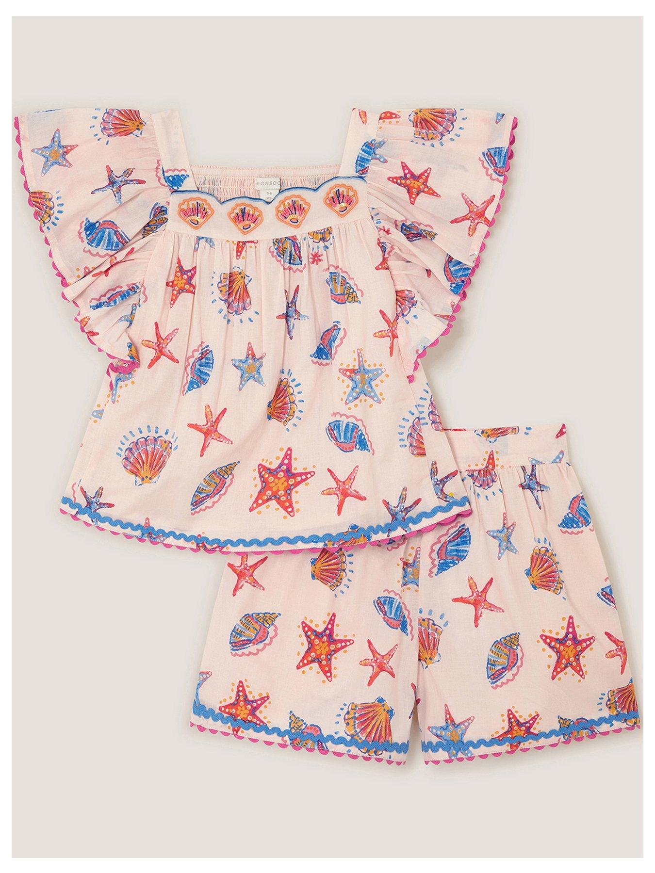 Image 2 of 4 of Monsoon Girls Shell Printed Blouse & Short Set - Light Cream