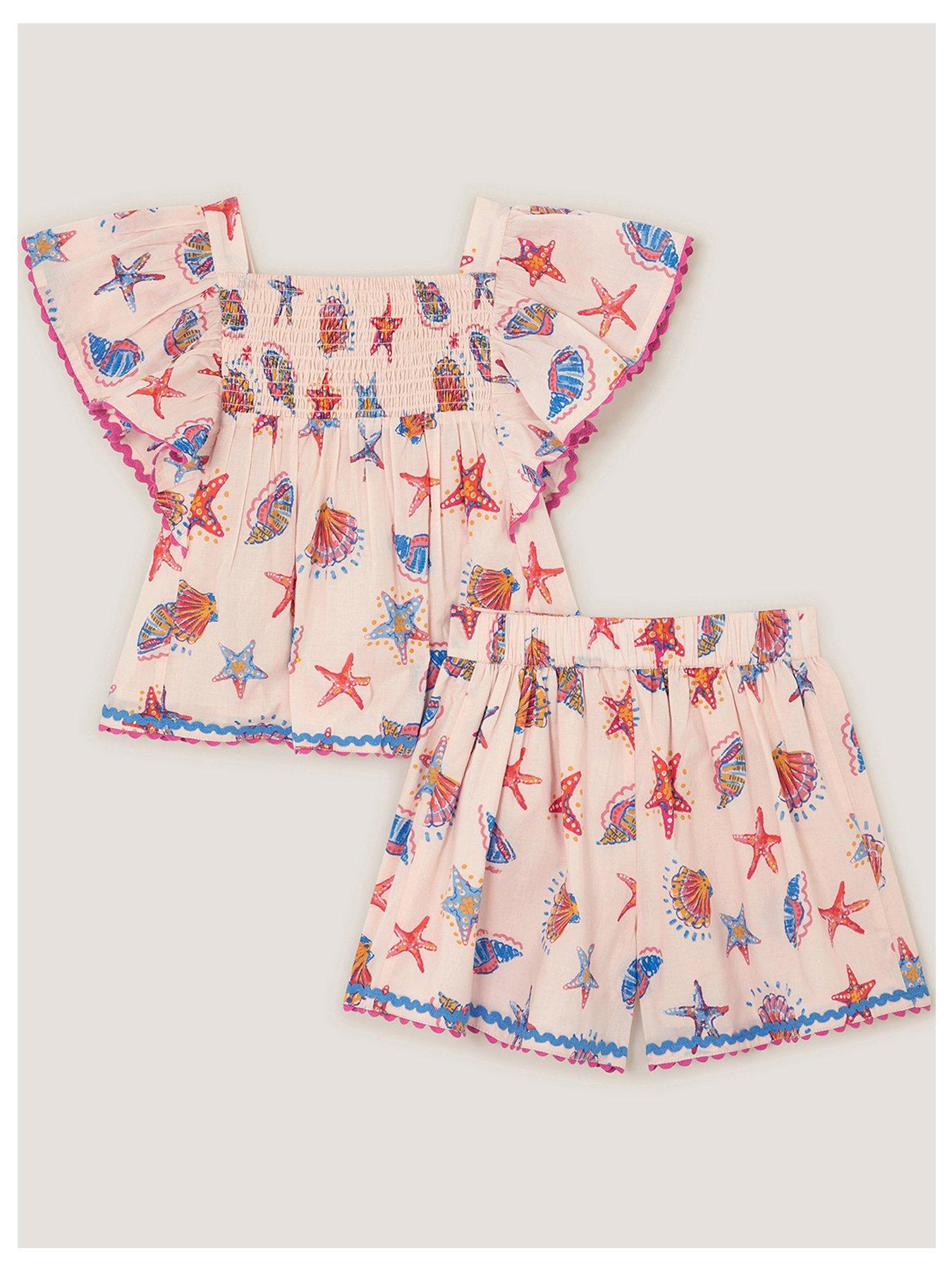 Image 3 of 4 of Monsoon Girls Shell Printed Blouse & Short Set - Light Cream