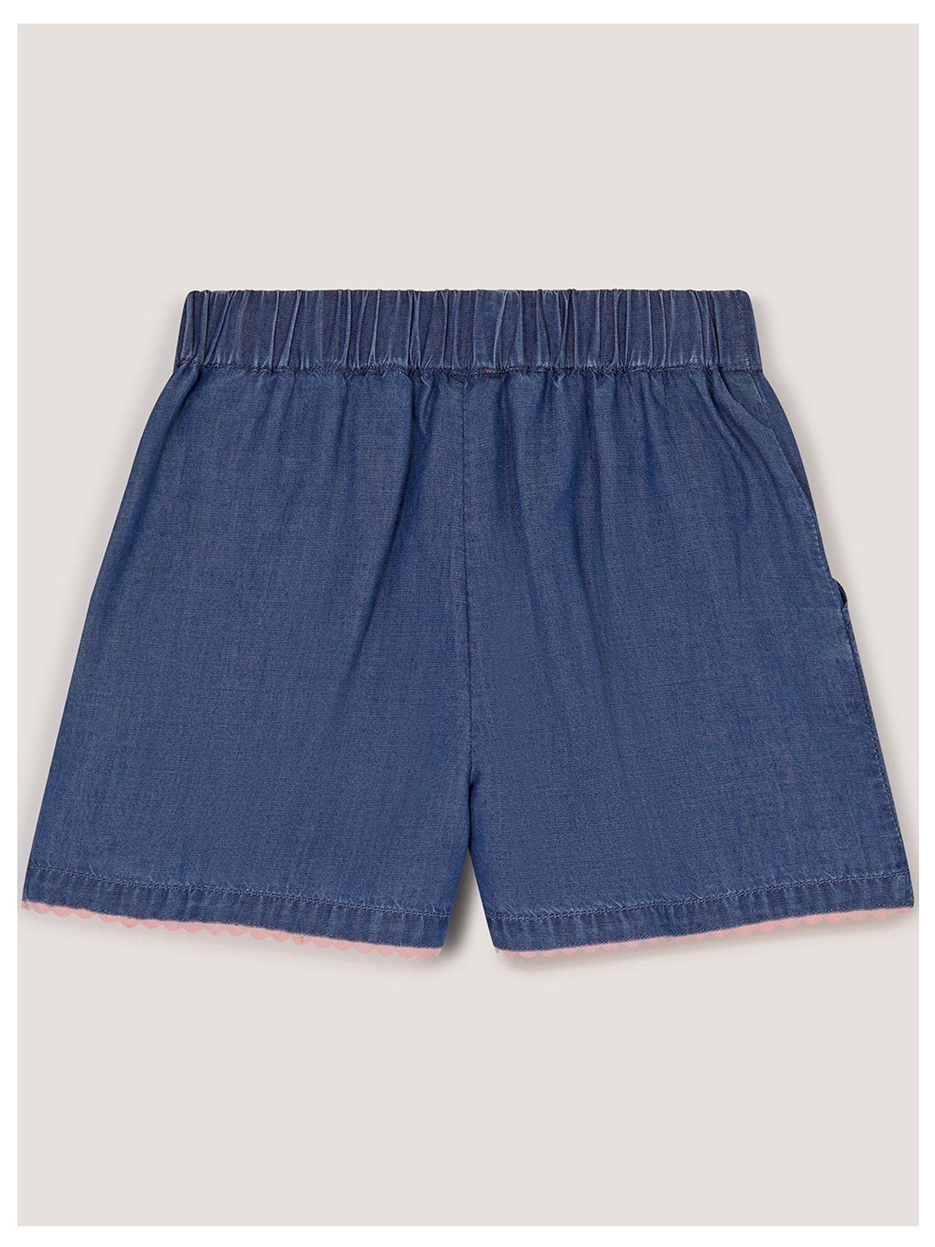 Image 3 of 4 of Monsoon Girls Butterfly Embroidered Tencel Shorts - Blue