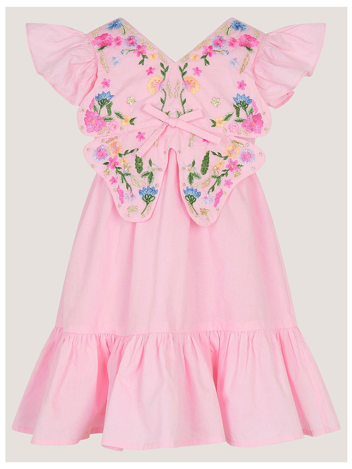 Monsoon Baby Girls Butterfly Heritage Embroidered Dress - Pink