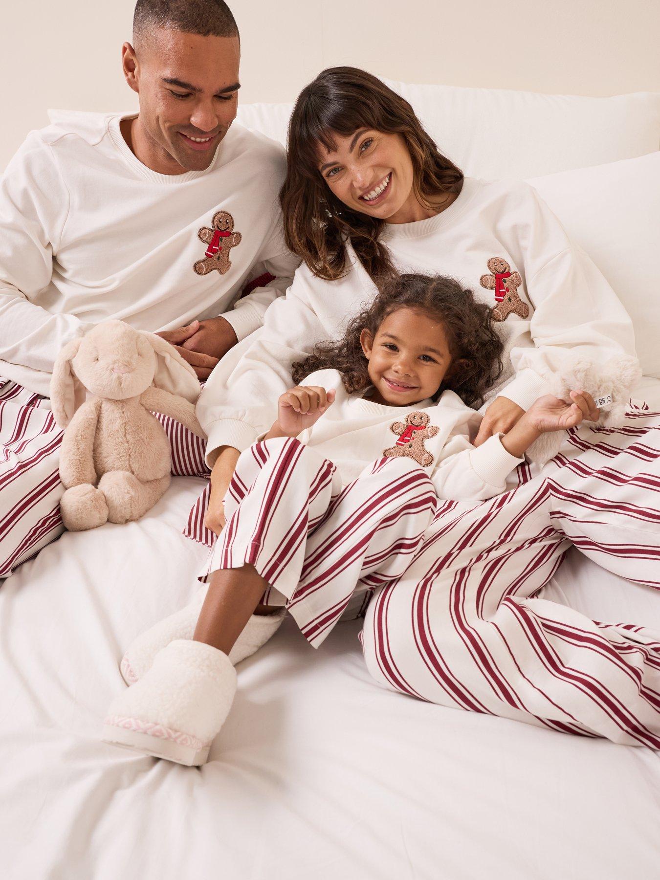 Image 1 of 7 of The Very Collection Womens Family Christmas Pyjama Gingerbread Sweatshirt And Woven Stripe Bottoms - Multi