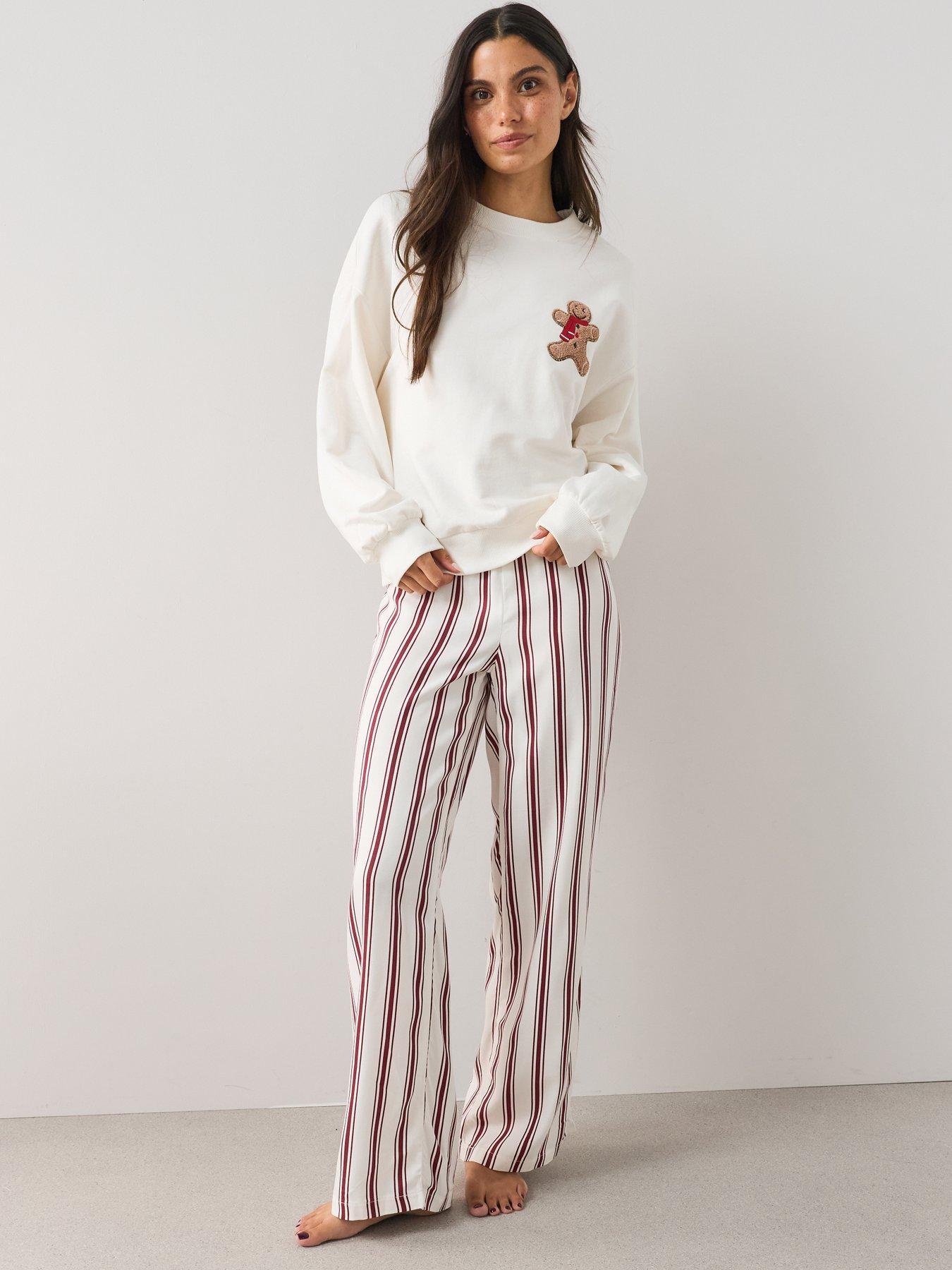 Image 4 of 7 of The Very Collection Womens Family Christmas Pyjama Gingerbread Sweatshirt And Woven Stripe Bottoms - Multi