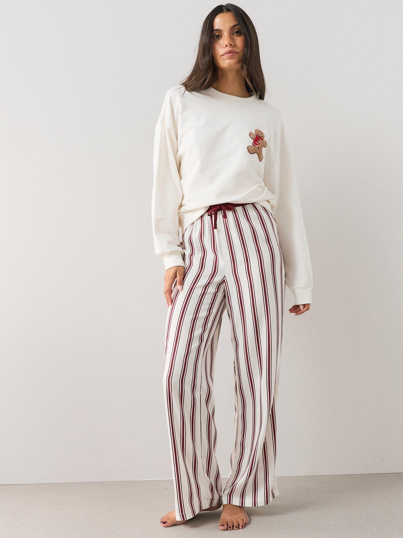 Image 5 of 7 of The Very Collection Womens Family Christmas Pyjama Gingerbread Sweatshirt And Woven Stripe Bottoms - Multi