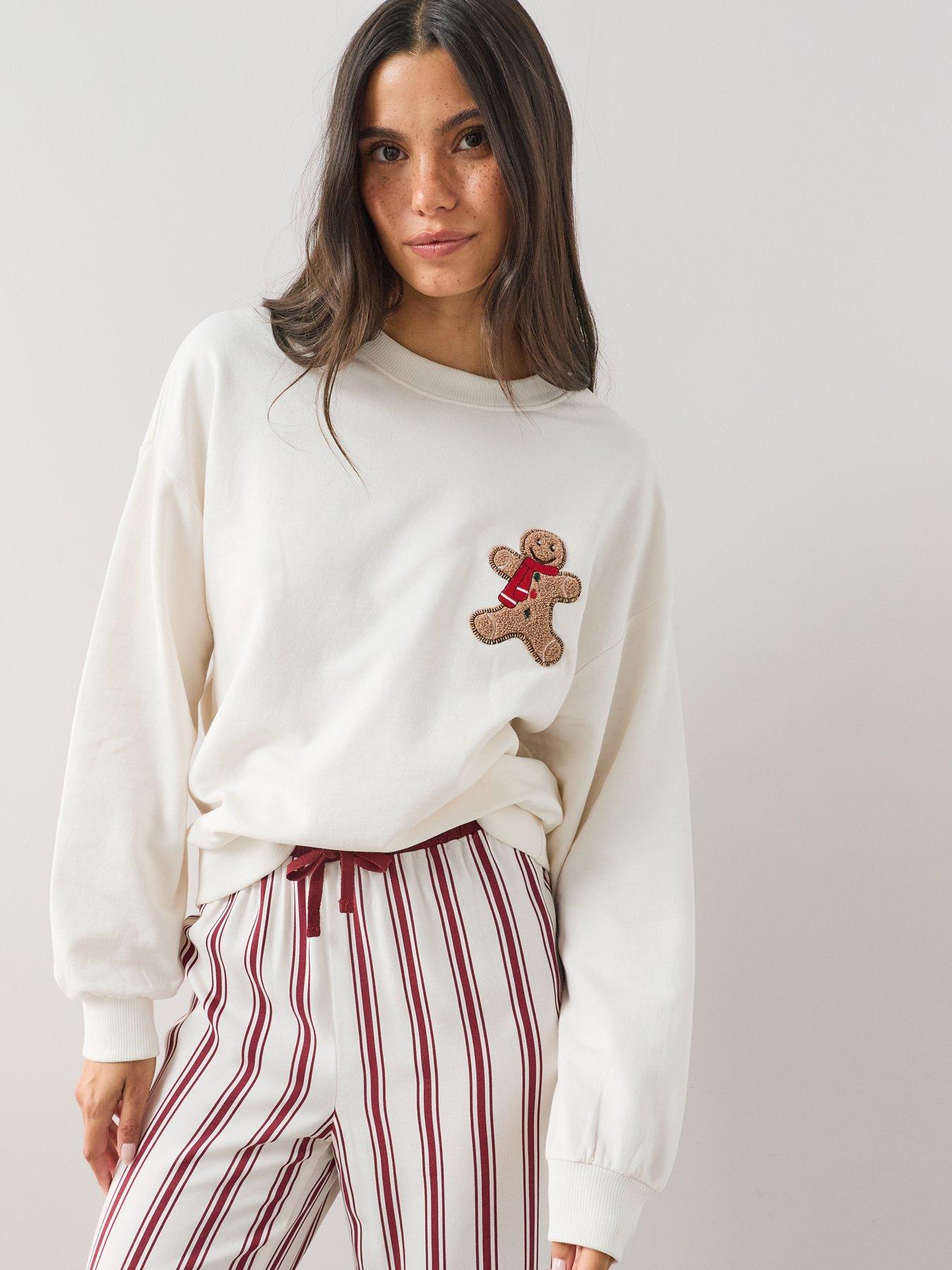 Image 6 of 7 of The Very Collection Womens Family Christmas Pyjama Gingerbread Sweatshirt And Woven Stripe Bottoms - Multi