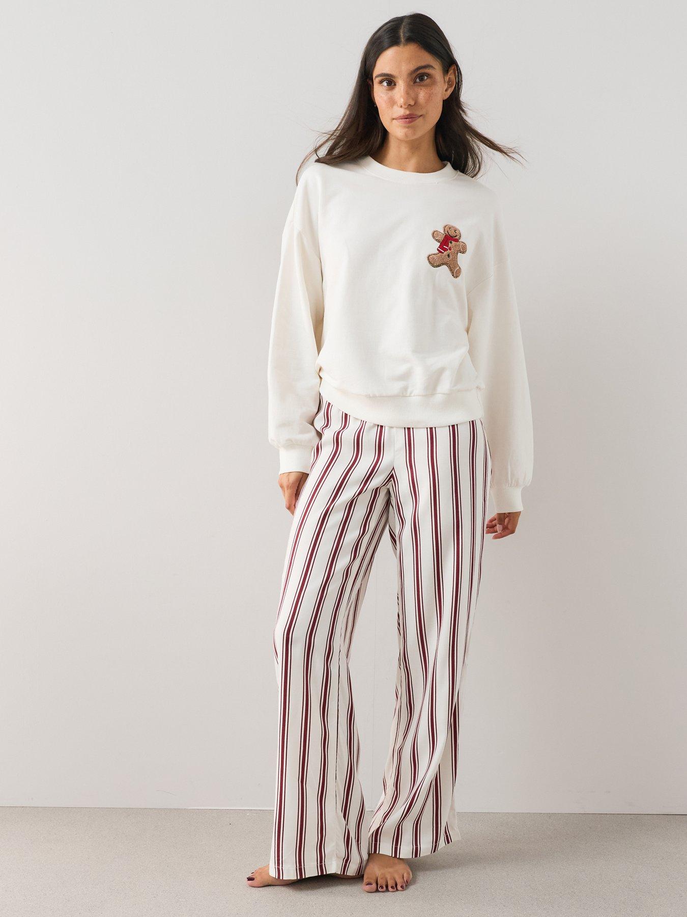 Image 7 of 7 of The Very Collection Womens Family Christmas Pyjama Gingerbread Sweatshirt And Woven Stripe Bottoms - Multi