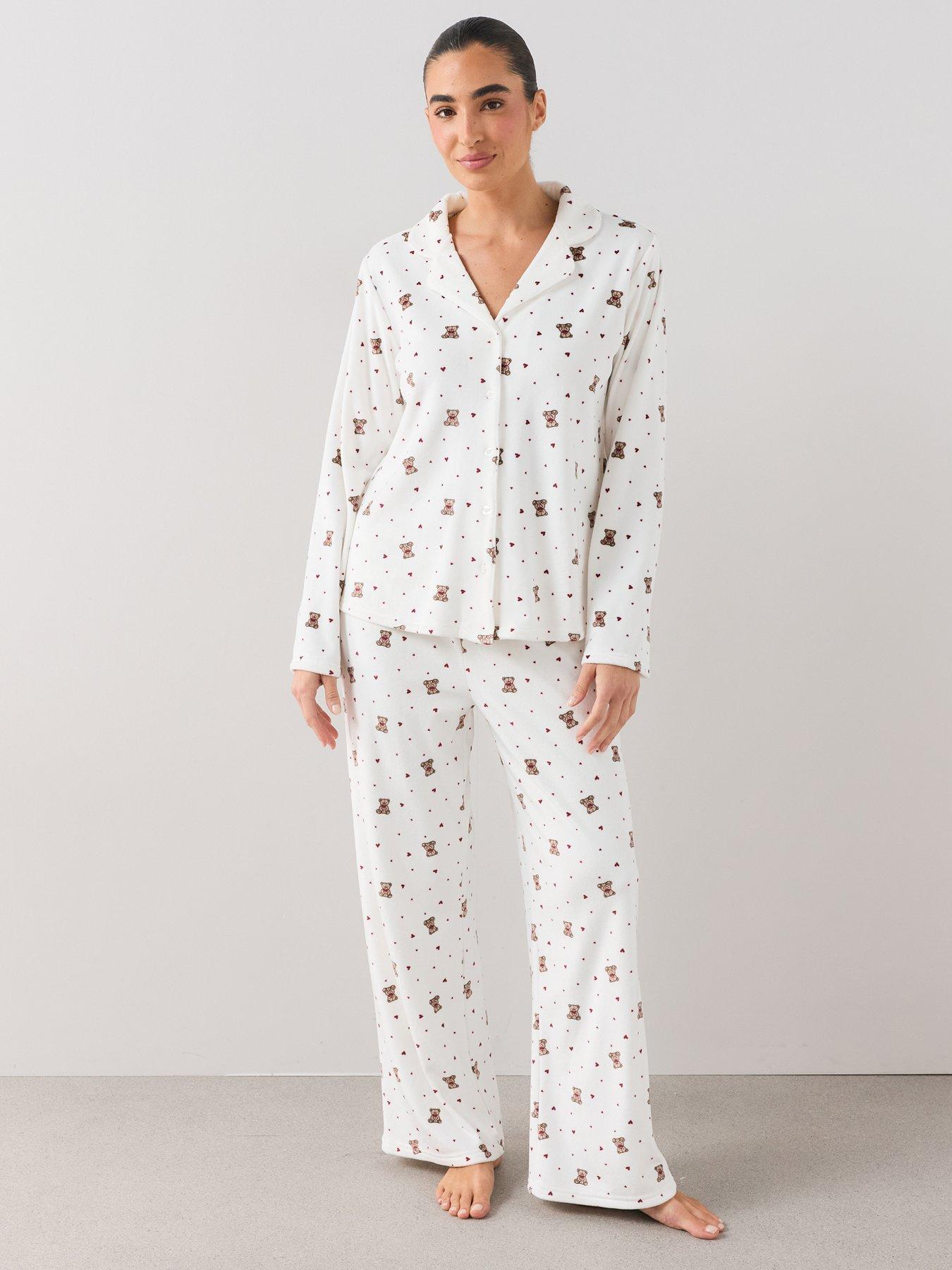 The Very Collection Teddy Fleece Revere Pyjama Set - Cream