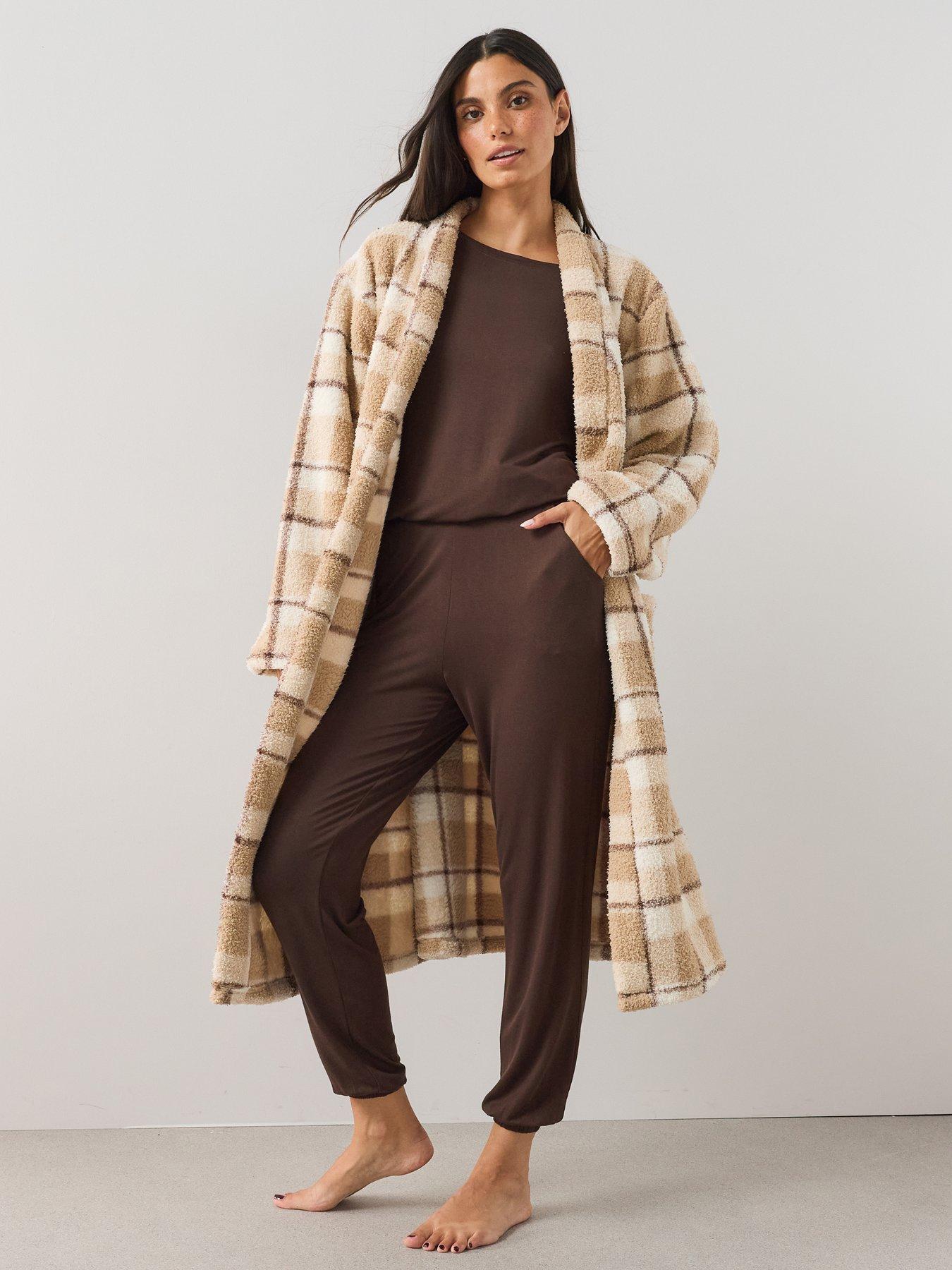 The Very Collection Borg Check Dressing Gown - Beige