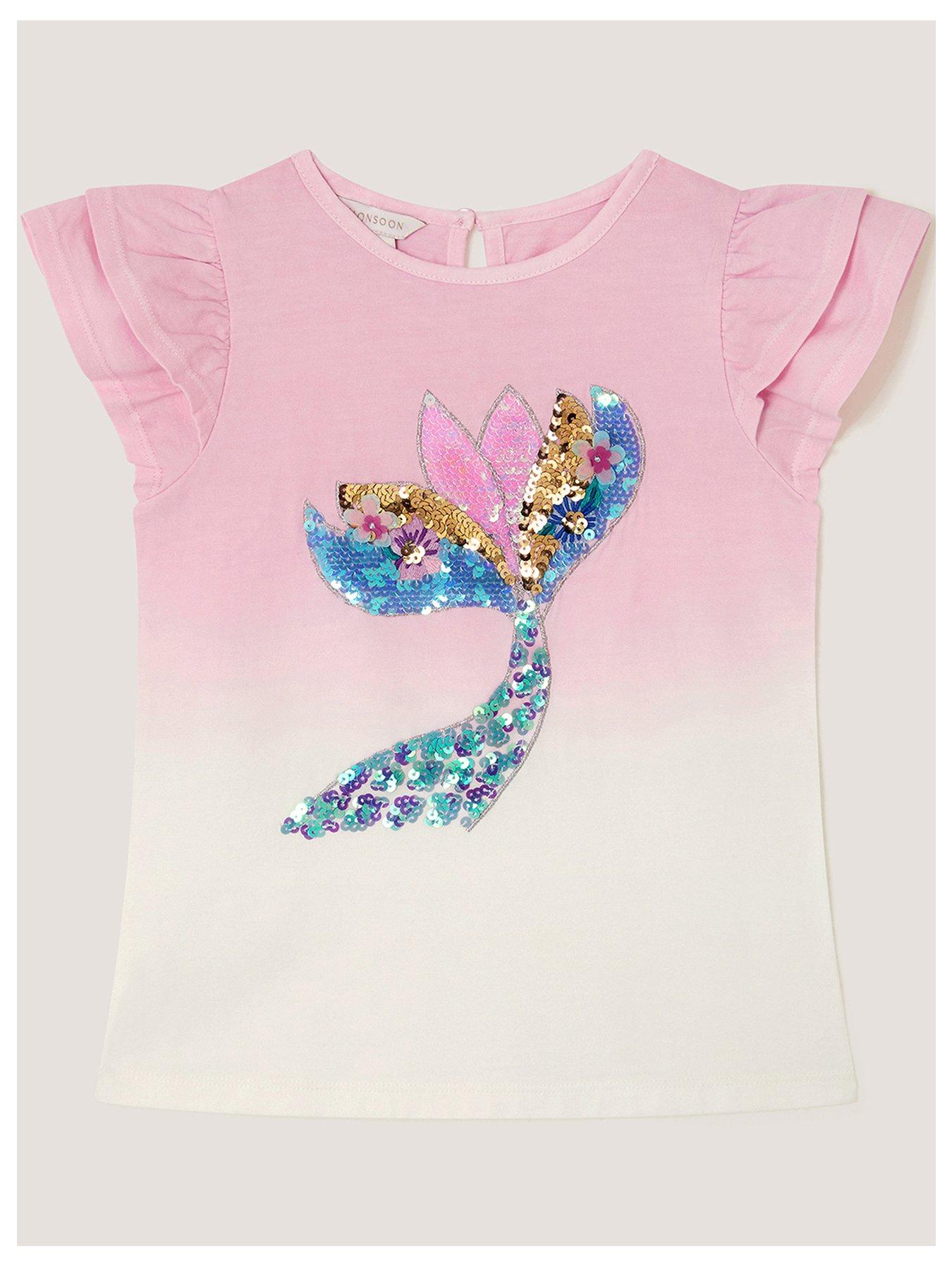 Monsoon Girls Short Sleeve Mermaid Tail Ombre Tshirt - Pink