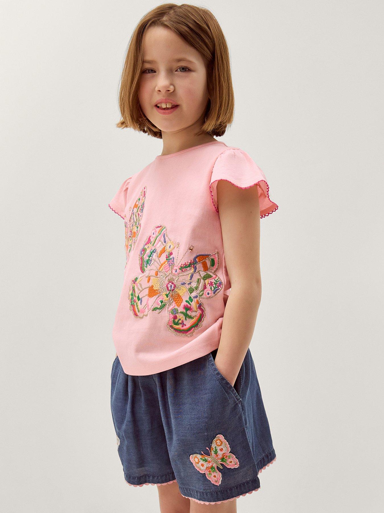 Monsoon Girls Short Sleeve Butterfly Heritage Tshirt - Pink