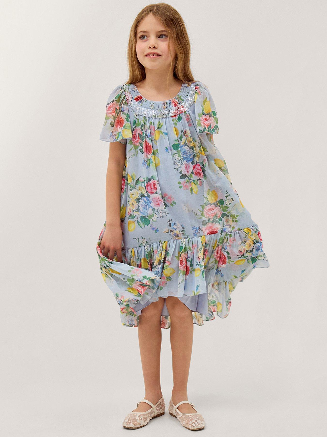 Monsoon Girls Lemon Rose Swing Embroidered Dress - Multi