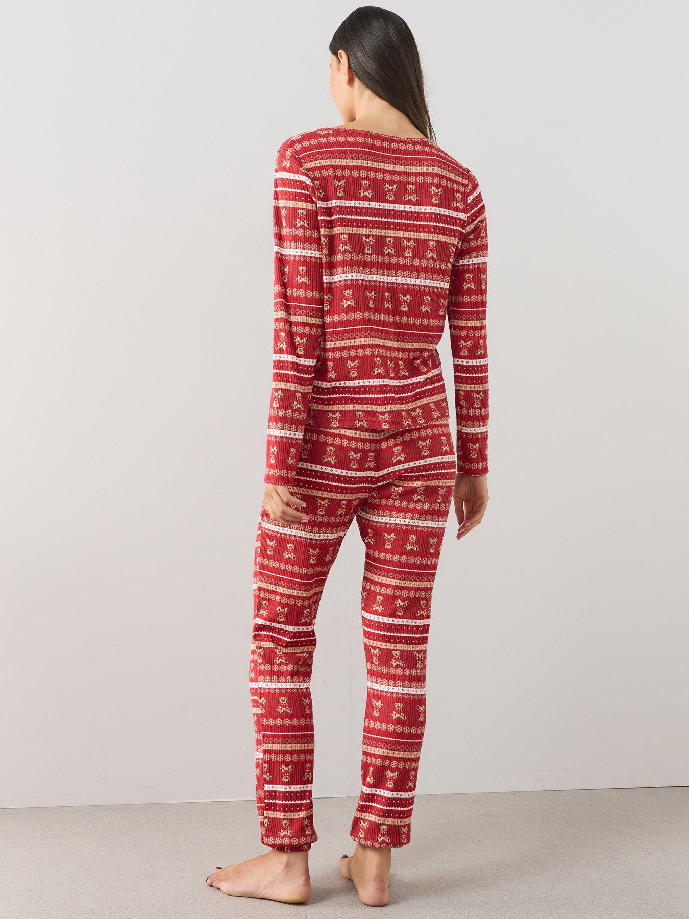 Image 3 of 7 of The Very Collection Womens Family Christmas Pyjama Pointelle Fairisle Henley And Jogger Set - Red