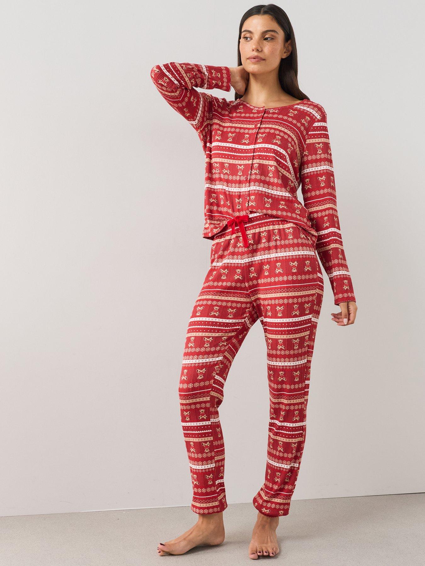 Image 7 of 7 of The Very Collection Womens Family Christmas Pyjama Pointelle Fairisle Henley And Jogger Set - Red