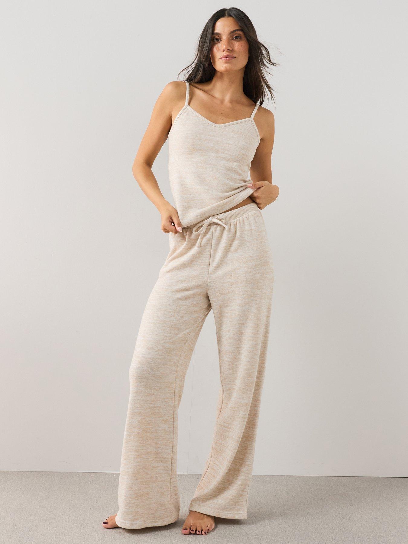 The Very Collection Knit Cami Vest And Wide Leg Loungewear Set - Beige