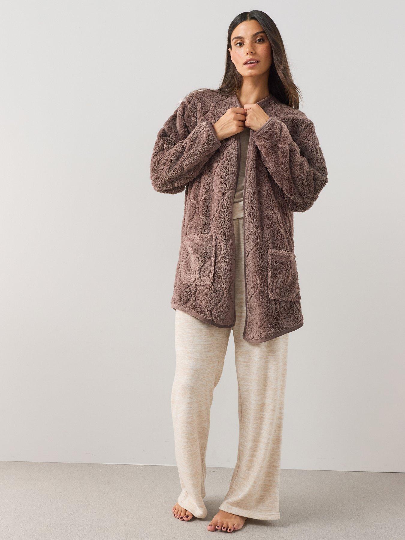 The Very Collection Borg Cardigan Dressing Gown - Brown