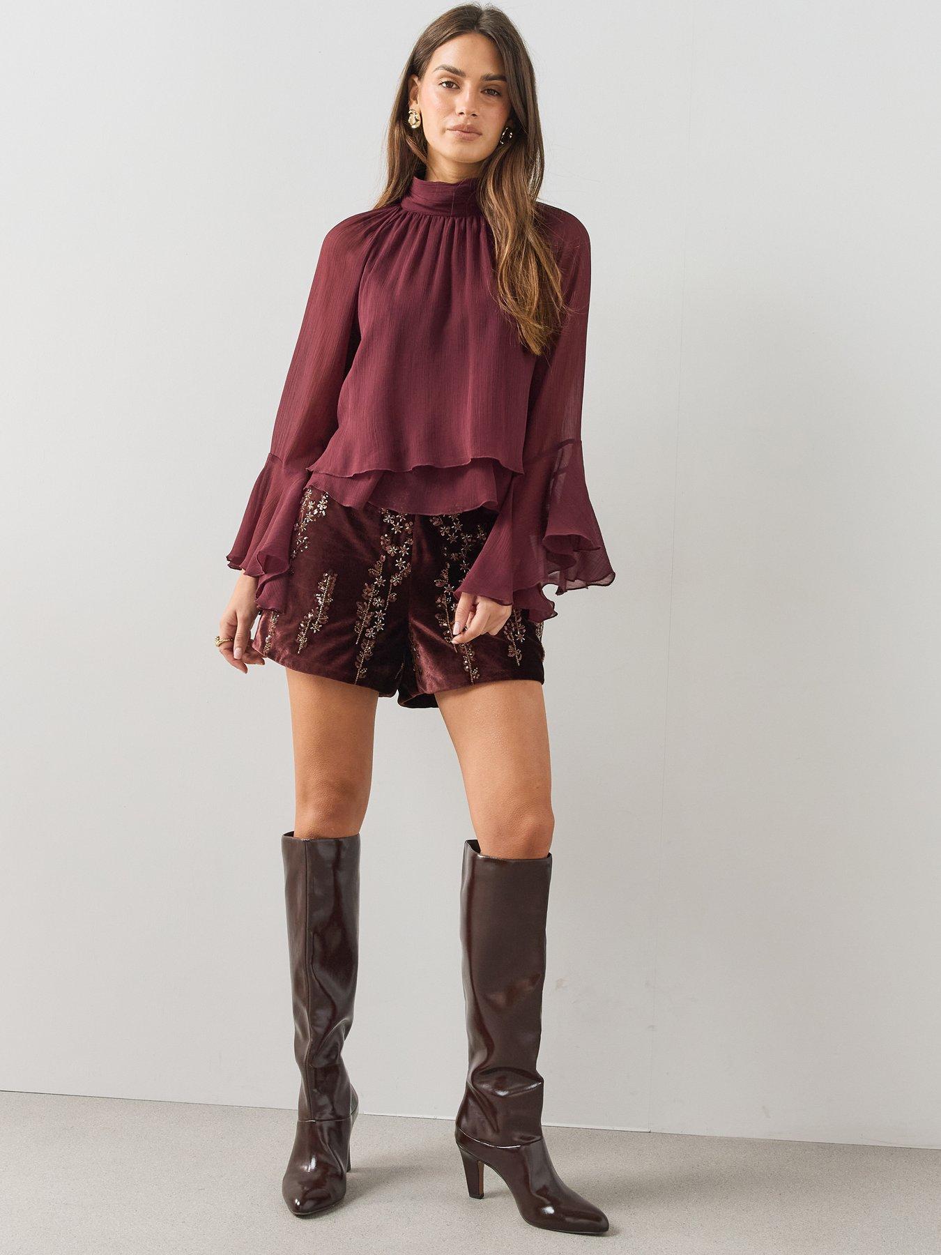 Image 1 of 6 of The Very Collection Textured High Neck Cropped Blouse