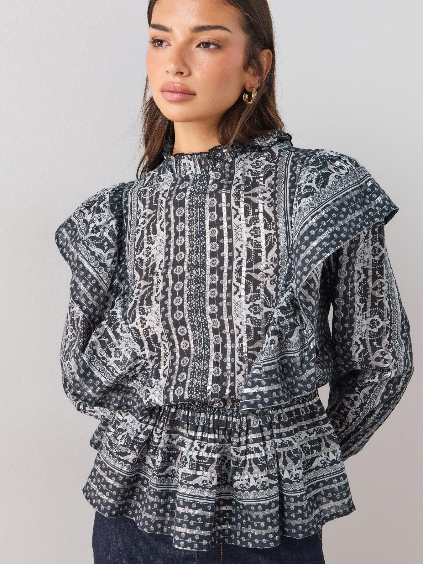 Image 4 of 7 of The Very Collection Foil Printed Peplum Blouse