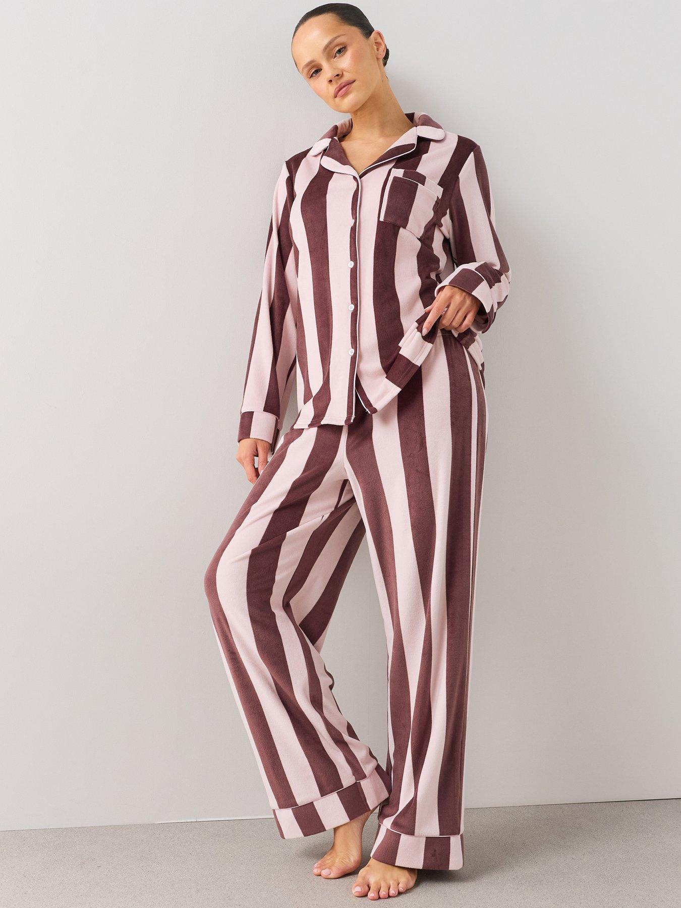 The Very Collection Stripe Fleece Revere Pyjama Set - Pink