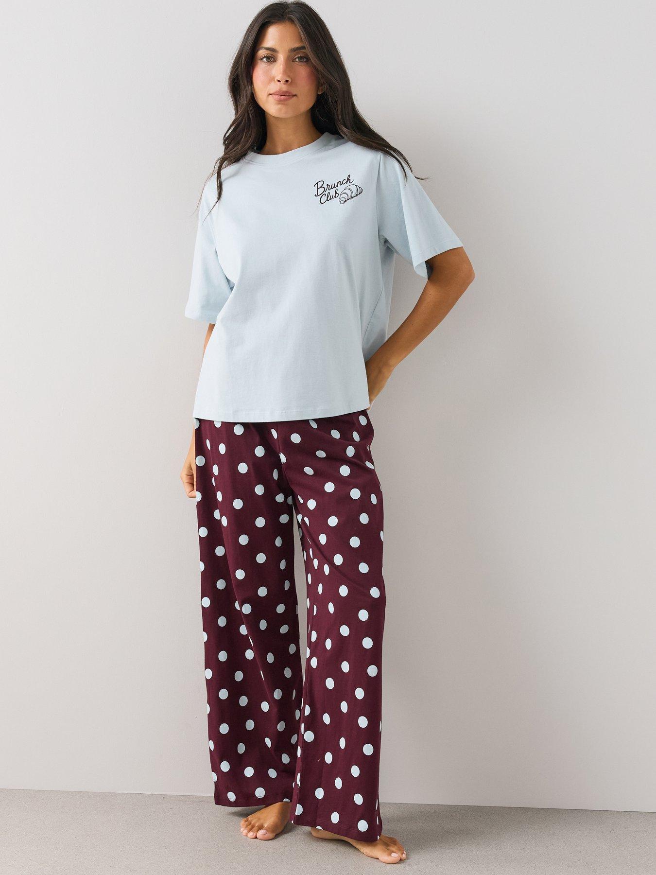 Image 1 of 6 of The Very Collection Womens Brunch Club Print Oversized Pyjama Set - Blue
