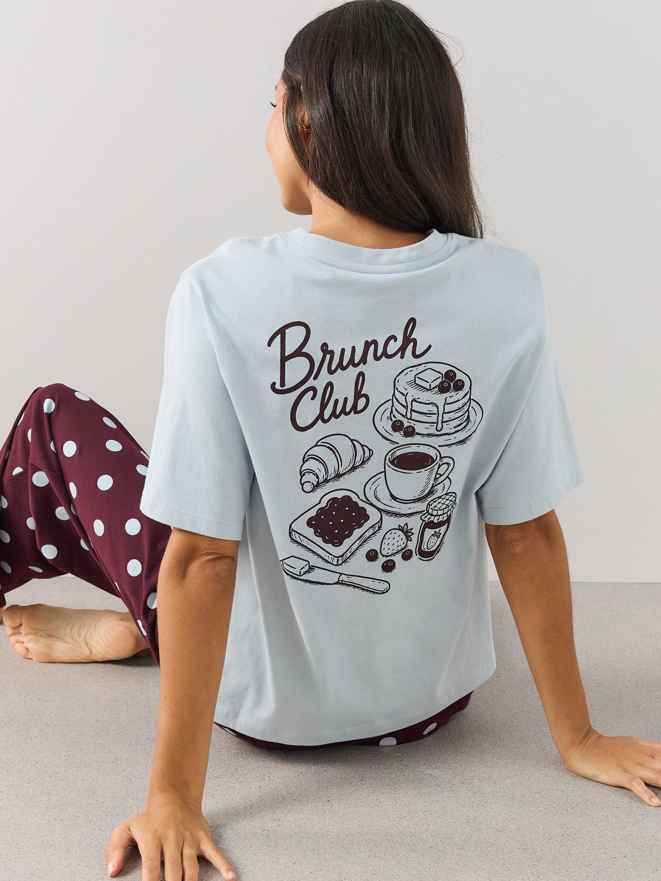 Image 4 of 6 of The Very Collection Womens Brunch Club Print Oversized Pyjama Set - Blue